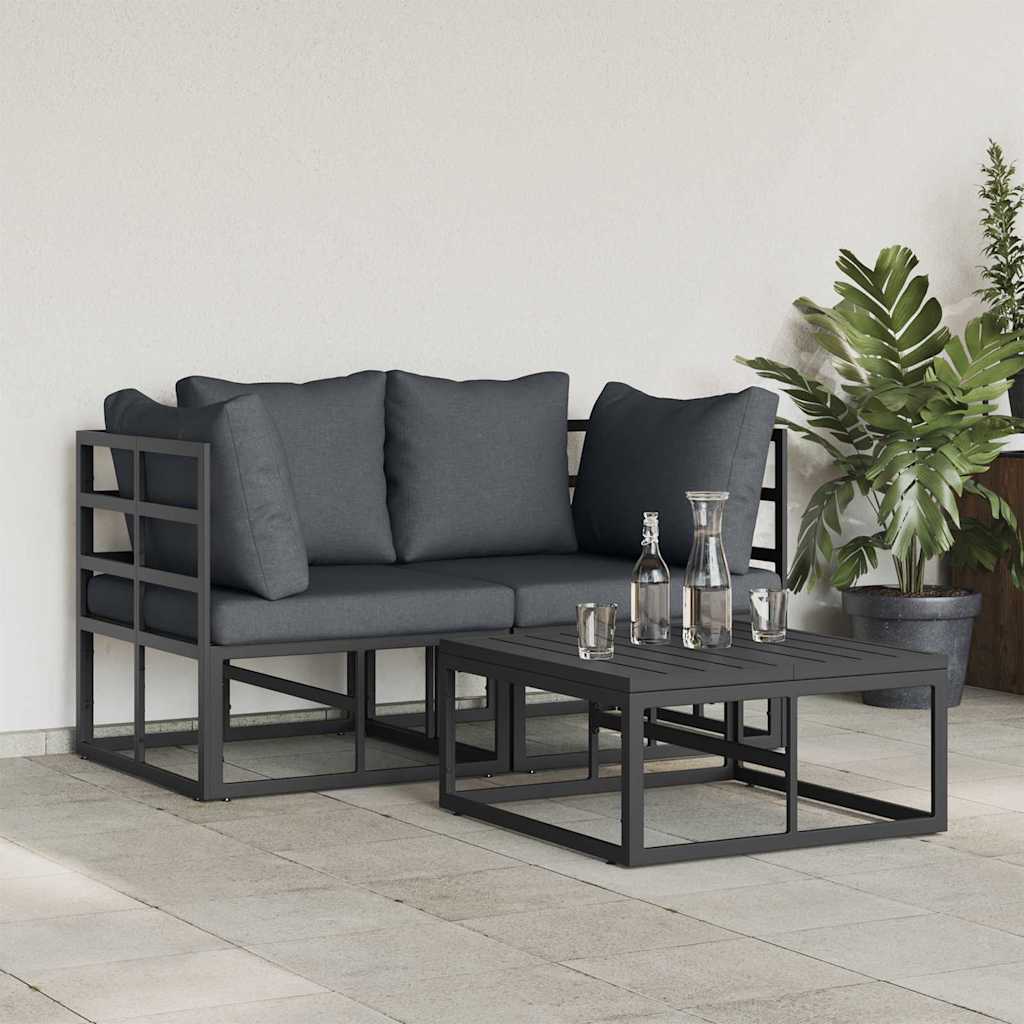 vidaXL Tuin Sofa Set met kussen 3 pcs Zwart Aluminium