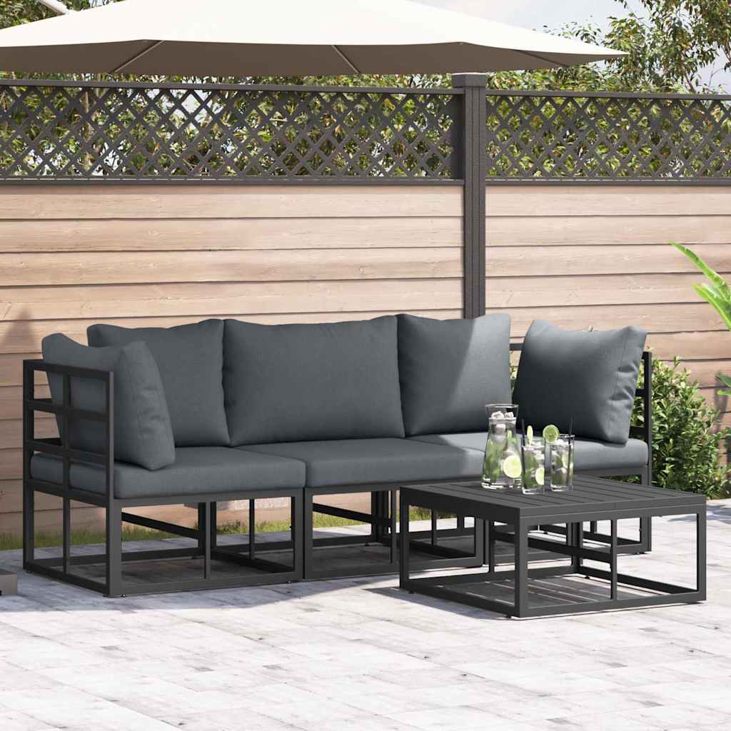 vidaXL Tuin Sofa Set met kussen 4 pcs Zwart Aluminium