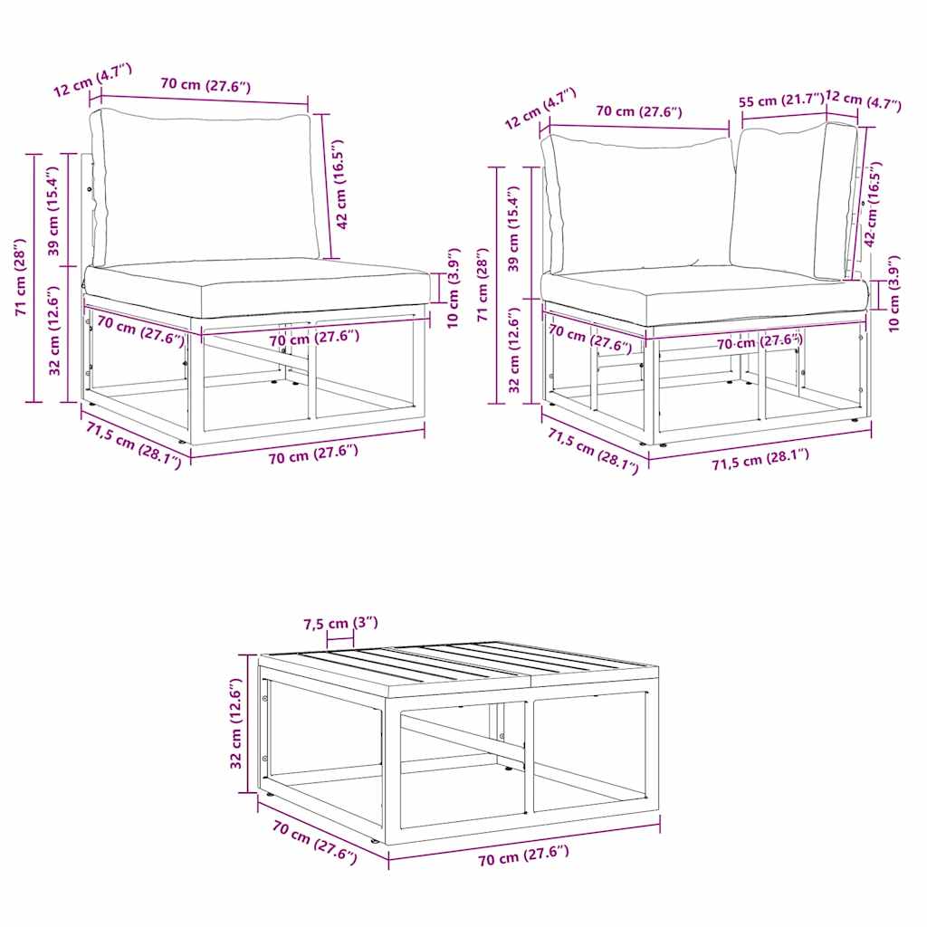 vidaXL Tuin Sofa Set met kussen 4 pcs Zwart Aluminium