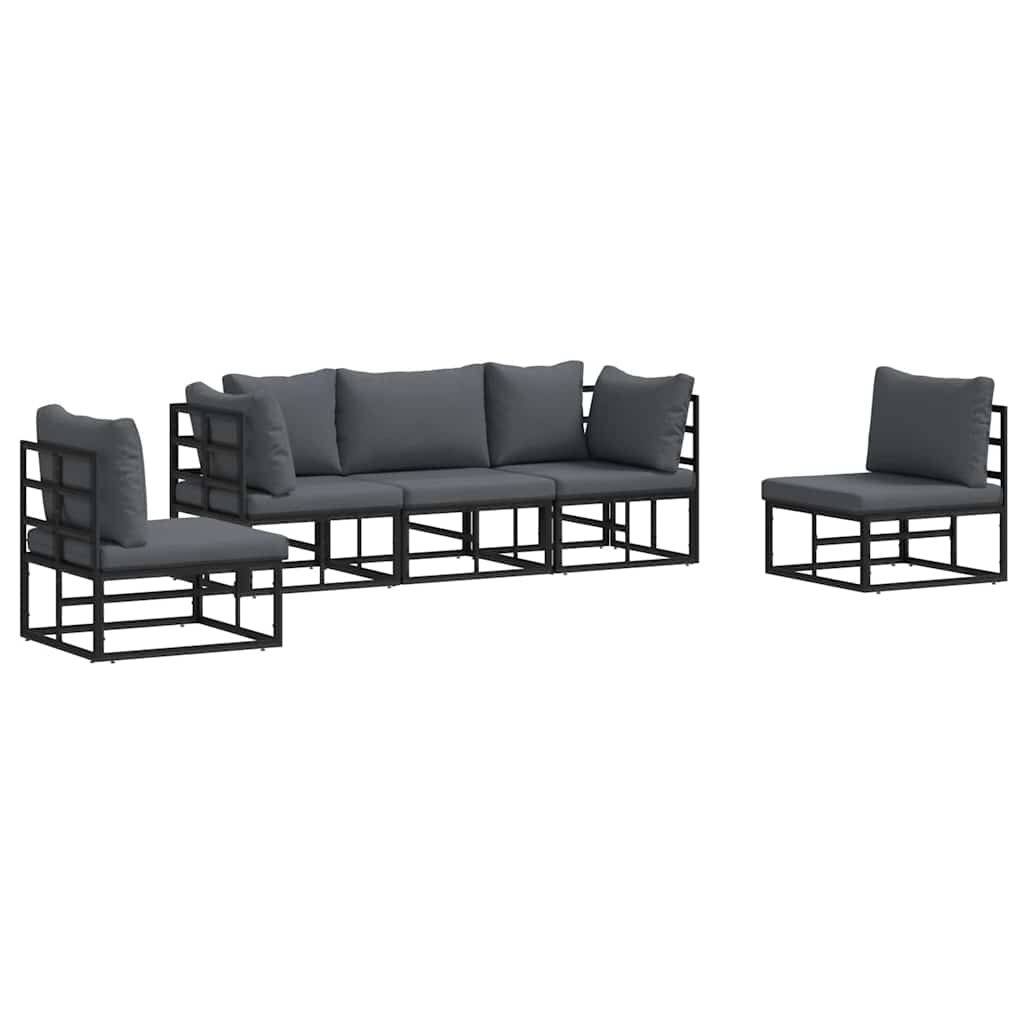 vidaXL Tuin Sofa Set met kussen 5 pcs Zwart Aluminium