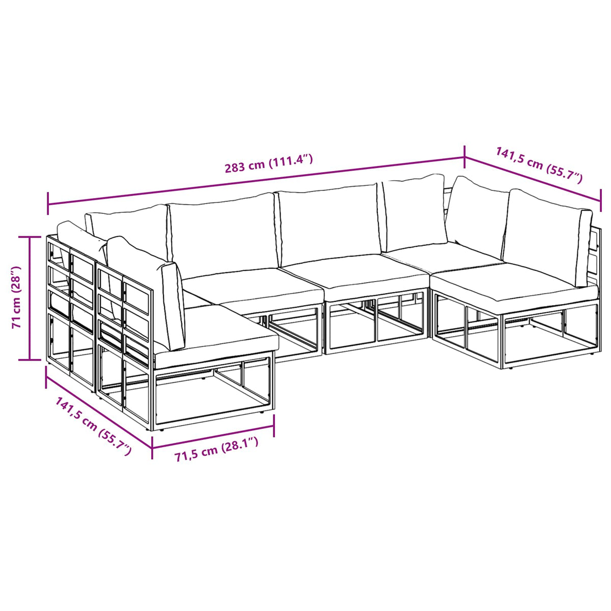vidaXL Tuin Sofa Set met kussen 6 pcs Zwart Aluminium