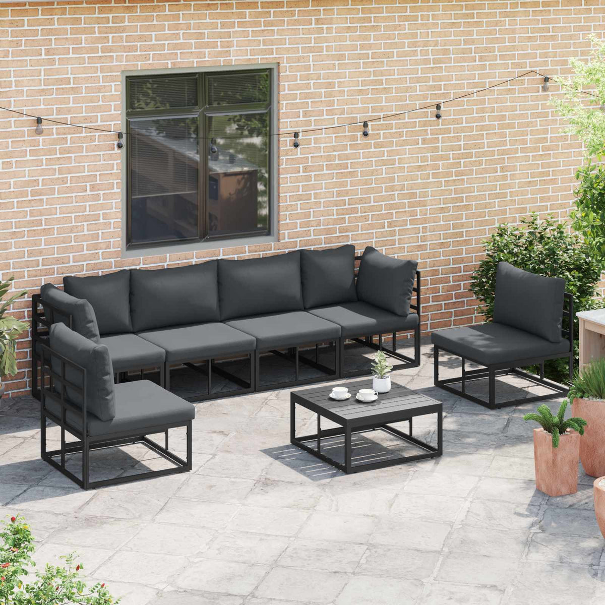 vidaXL Tuin Sofa Set met kussen 6 pcs Zwart Aluminium