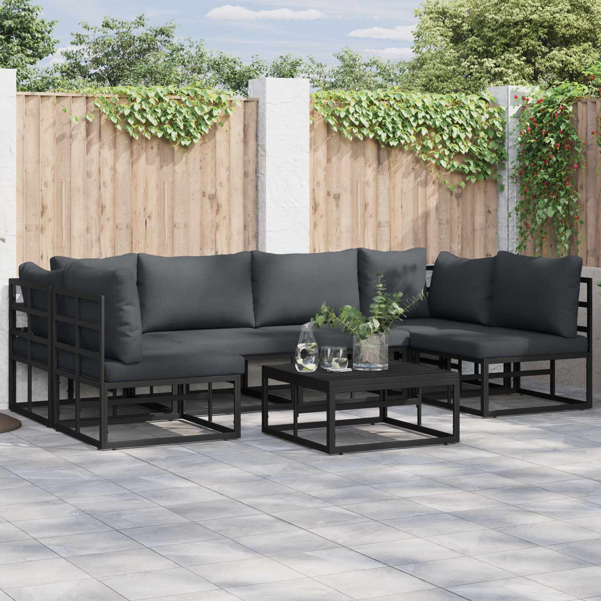 vidaXL Tuin Sofa Set met kussen 6 pcs Zwart Aluminium