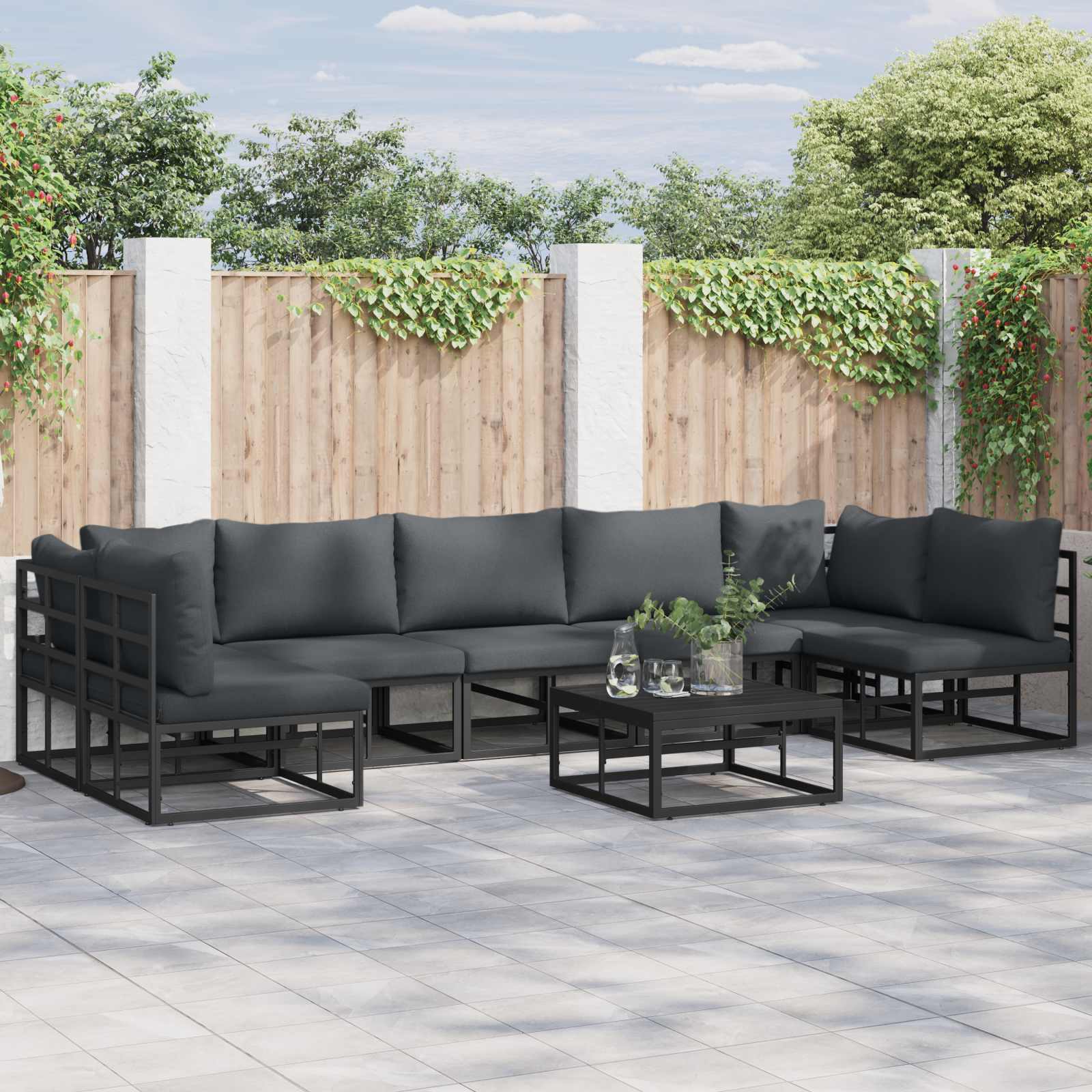 vidaXL Tuin Sofa Set met kussen 7 pcs Zwart Aluminium