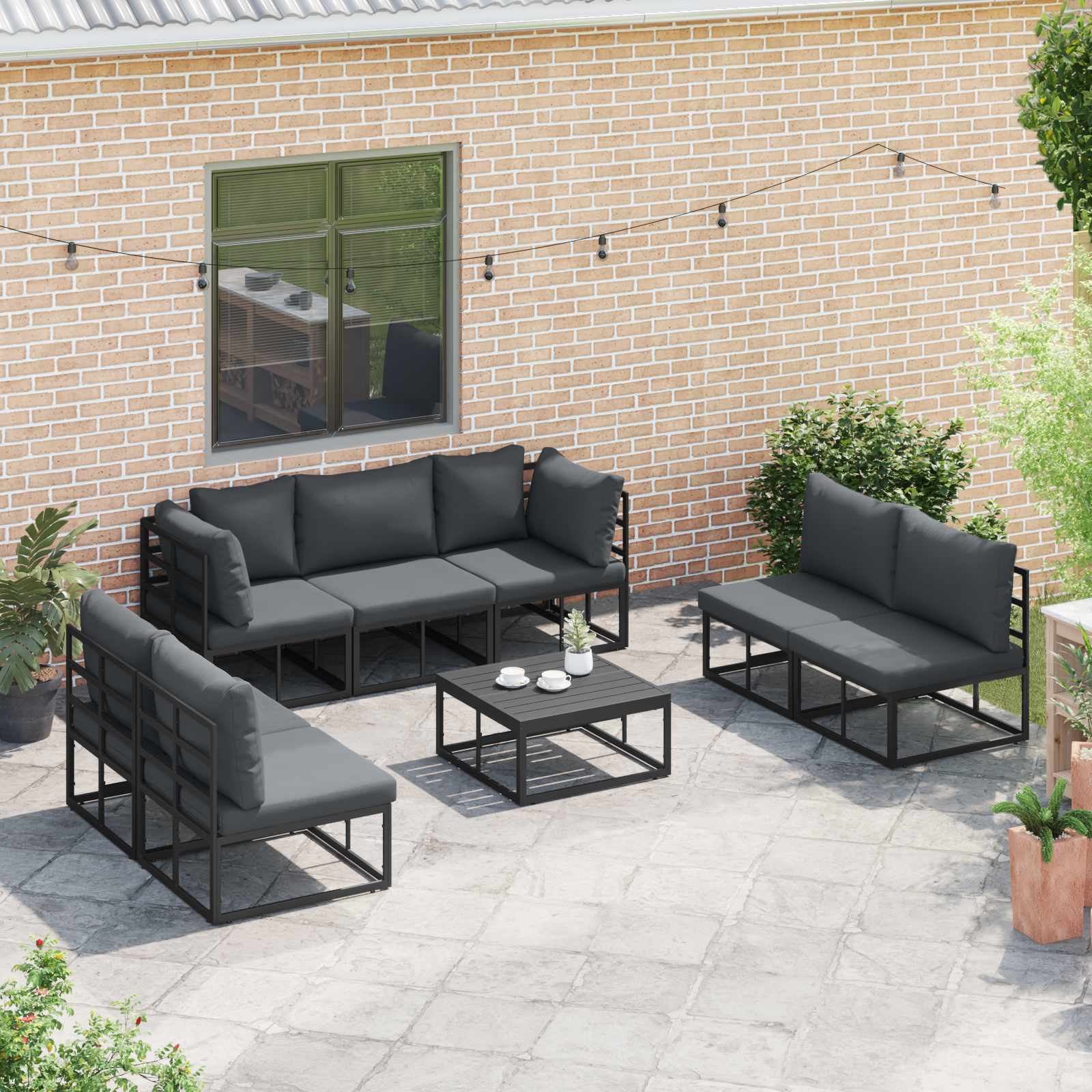 vidaXL Tuin Sofa Set met kussen 7 pcs Zwart Aluminium