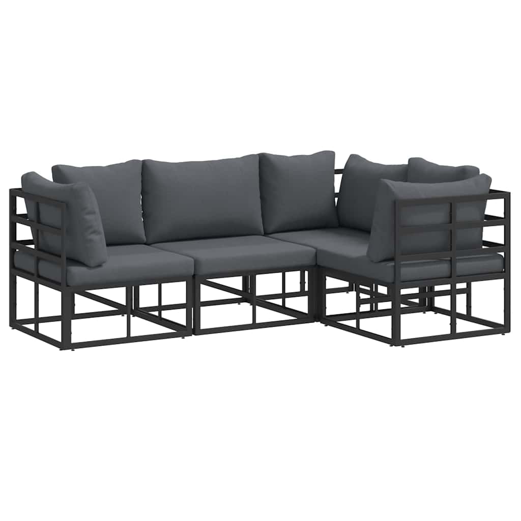 vidaXL Tuin Sofa Set met kussen 4 pcs Zwart Aluminium