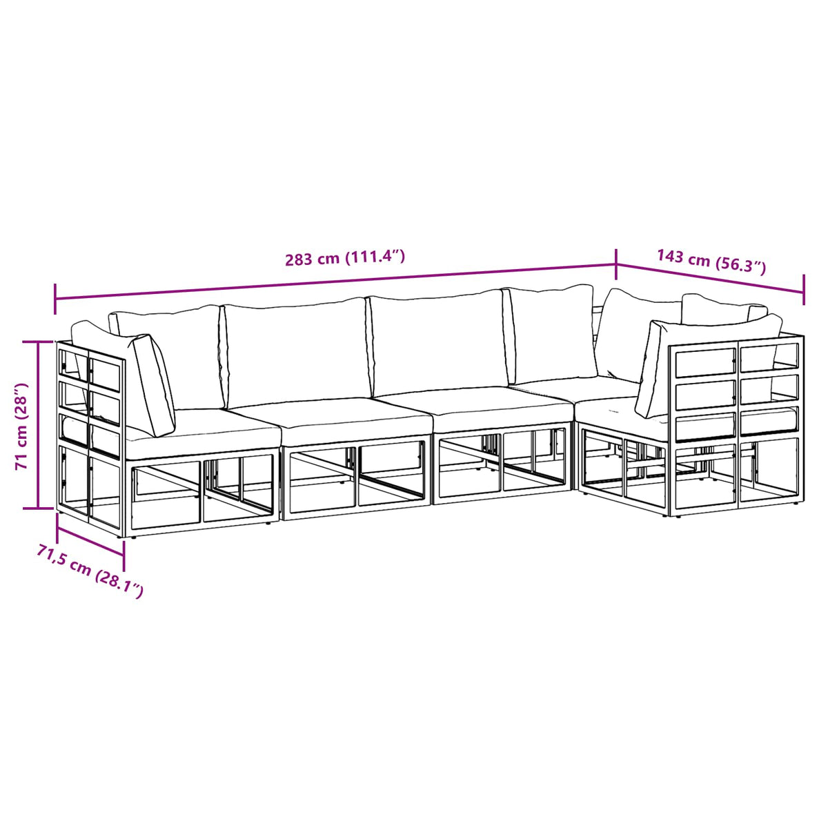 vidaXL Tuin Sofa Set met kussen 5 pcs Zwart Aluminium