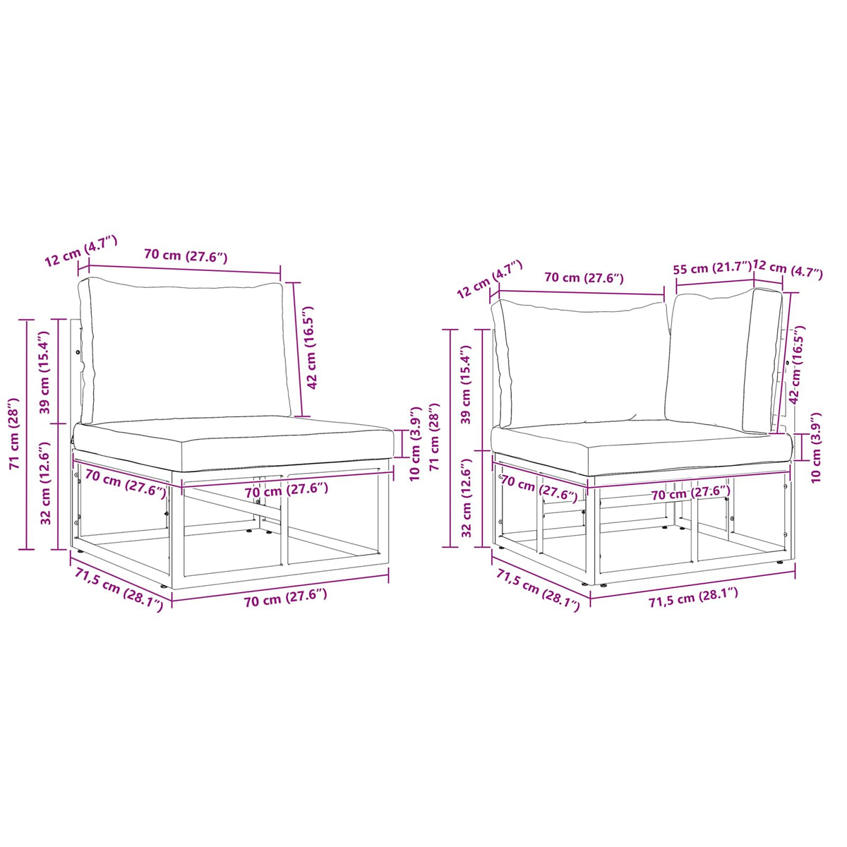 vidaXL Tuin Sofa Set met kussen 5 pcs Zwart Aluminium