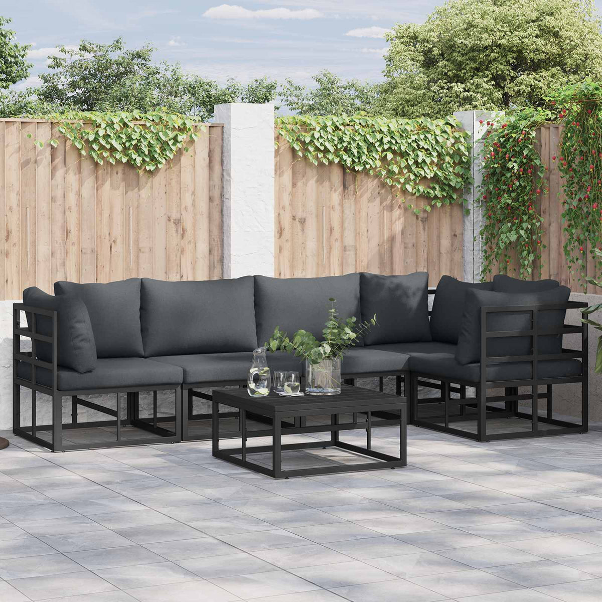 vidaXL Tuin Sofa Set met kussen 5 pcs Zwart Aluminium