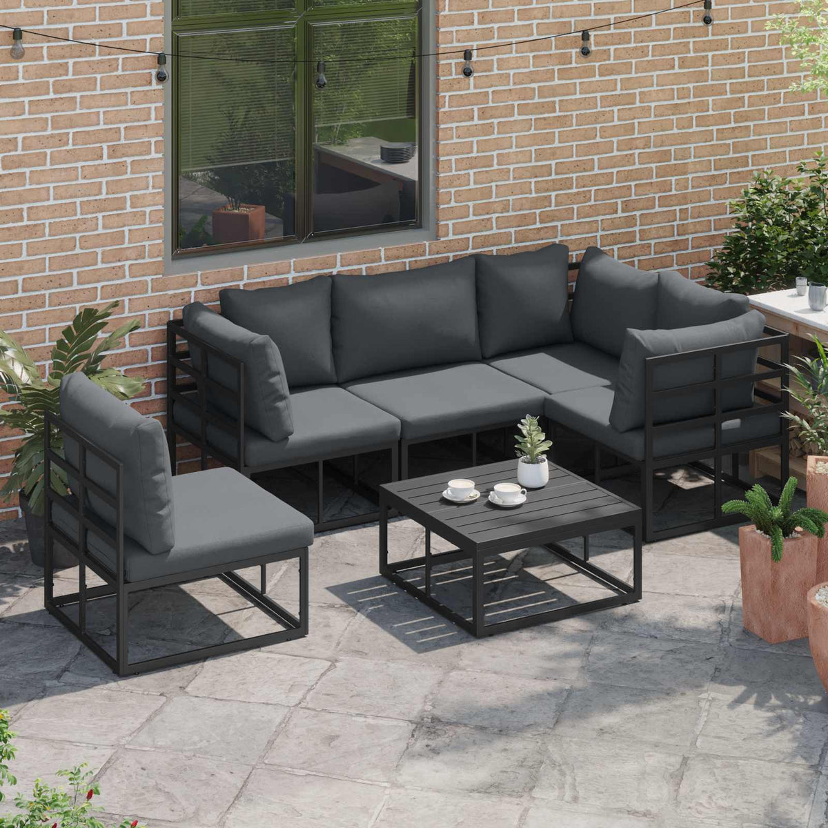vidaXL Tuin Sofa Set met kussen 5 pcs Zwart Aluminium