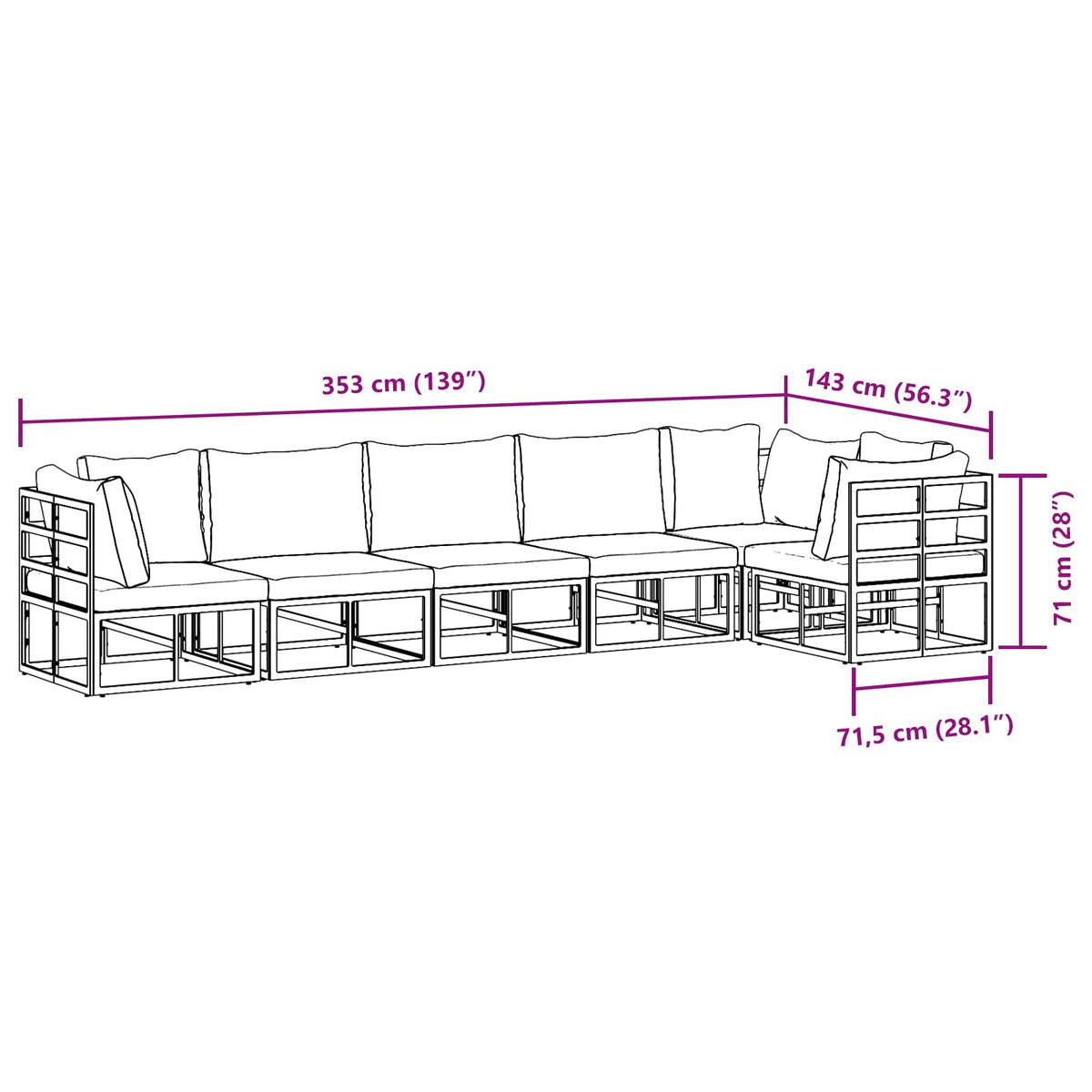vidaXL Tuin Sofa Set met kussen 6 pcs Zwart Aluminium
