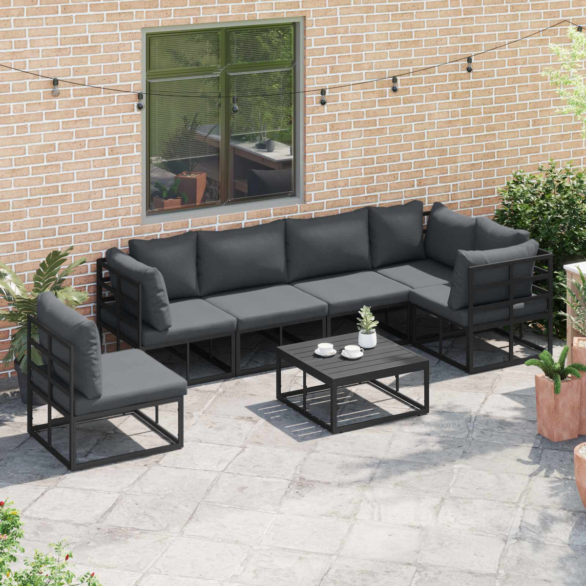 vidaXL Tuin Sofa Set met kussen 6 pcs Zwart Aluminium