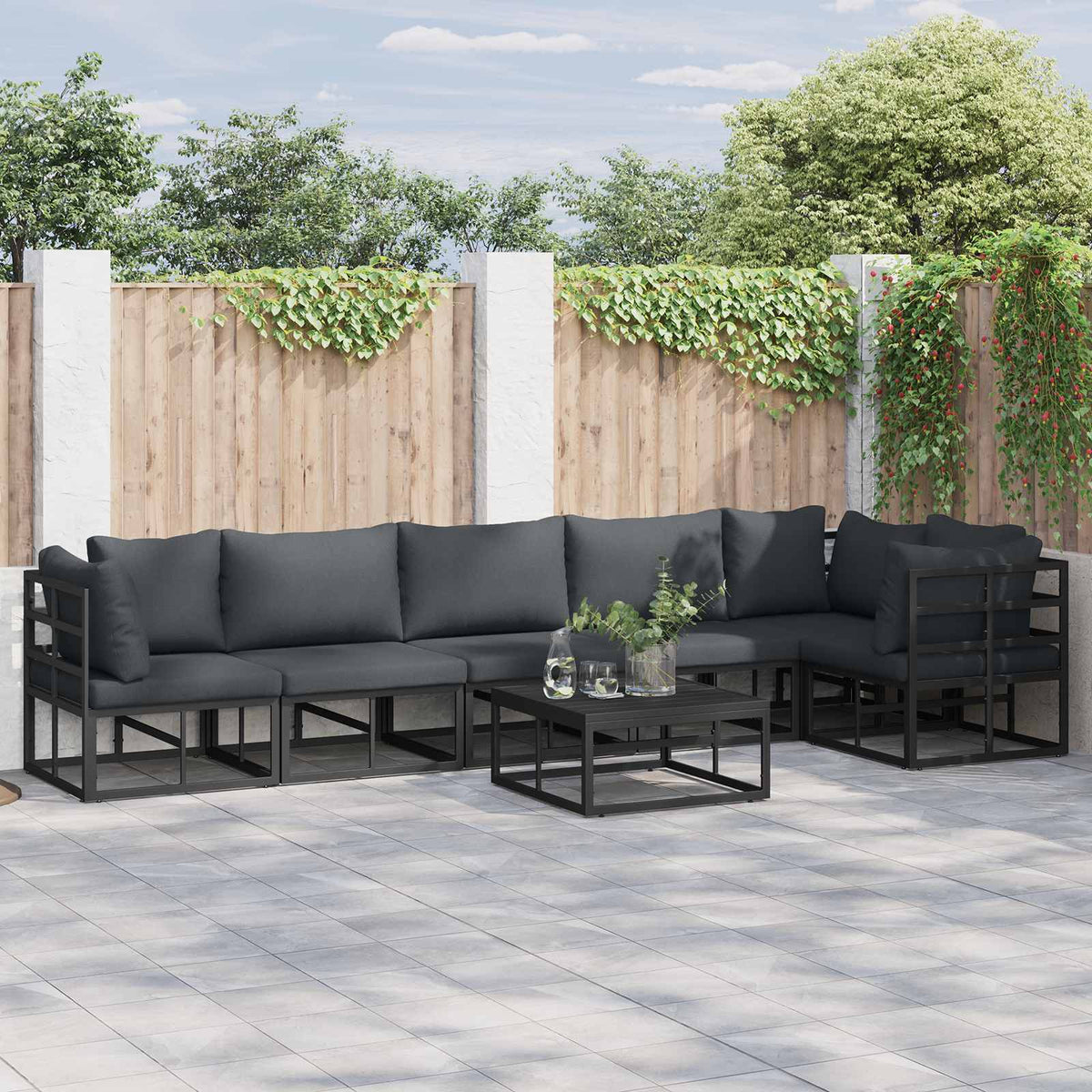 vidaXL Tuin Sofa Set met kussen 6 pcs Zwart Aluminium