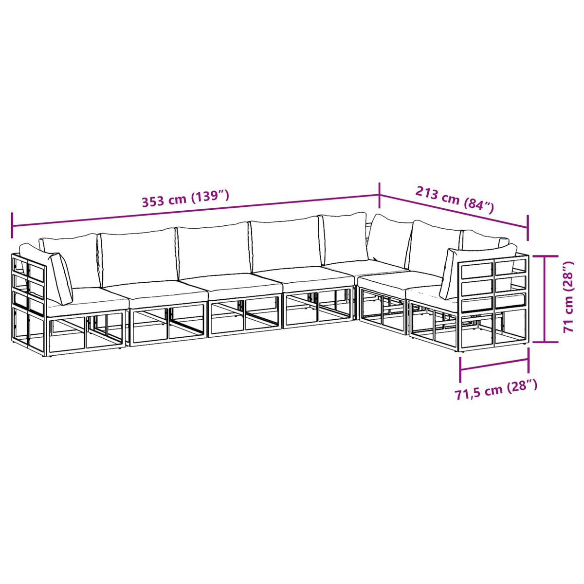 vidaXL Tuin Sofa Set met kussen 7 pcs Zwart Aluminium