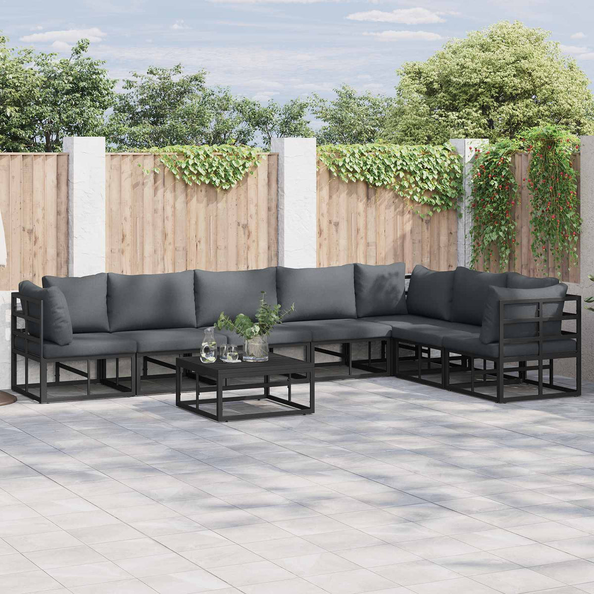 vidaXL Tuin Sofa Set met kussen 7 pcs Zwart Aluminium