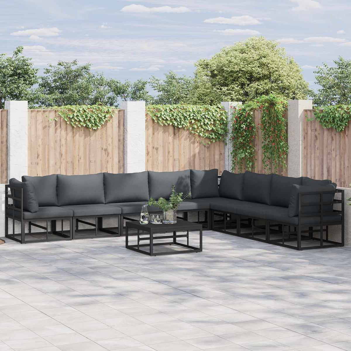 vidaXL Tuin Sofa Set met kussen 8 pcs Zwart Aluminium