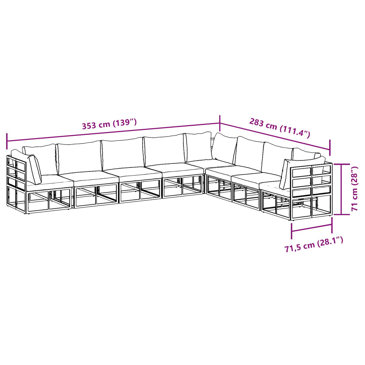 vidaXL Tuin Sofa Set met kussen 8 pcs Zwart Aluminium
