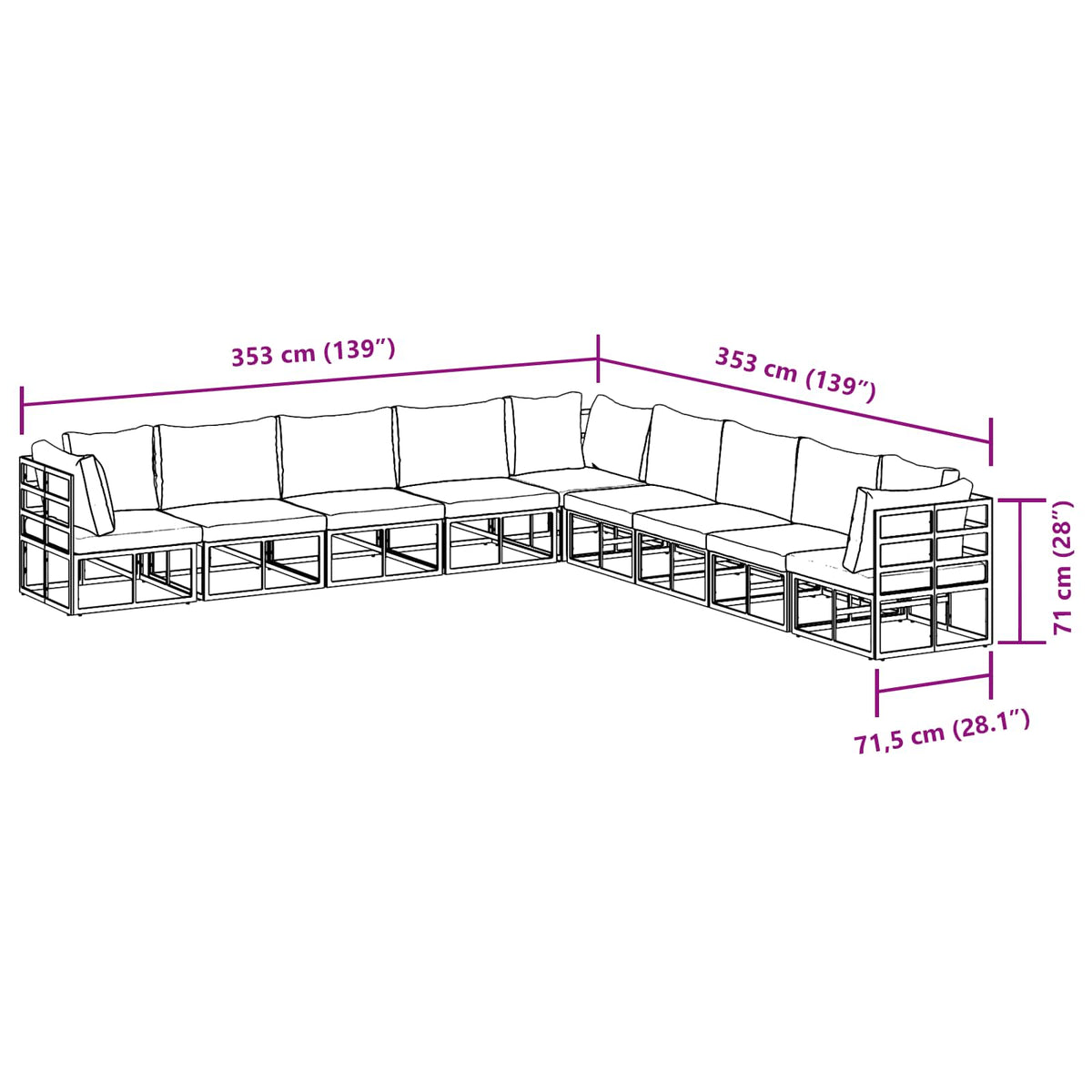 vidaXL Tuin Sofa Set met kussen 9 pcs Zwart Aluminium