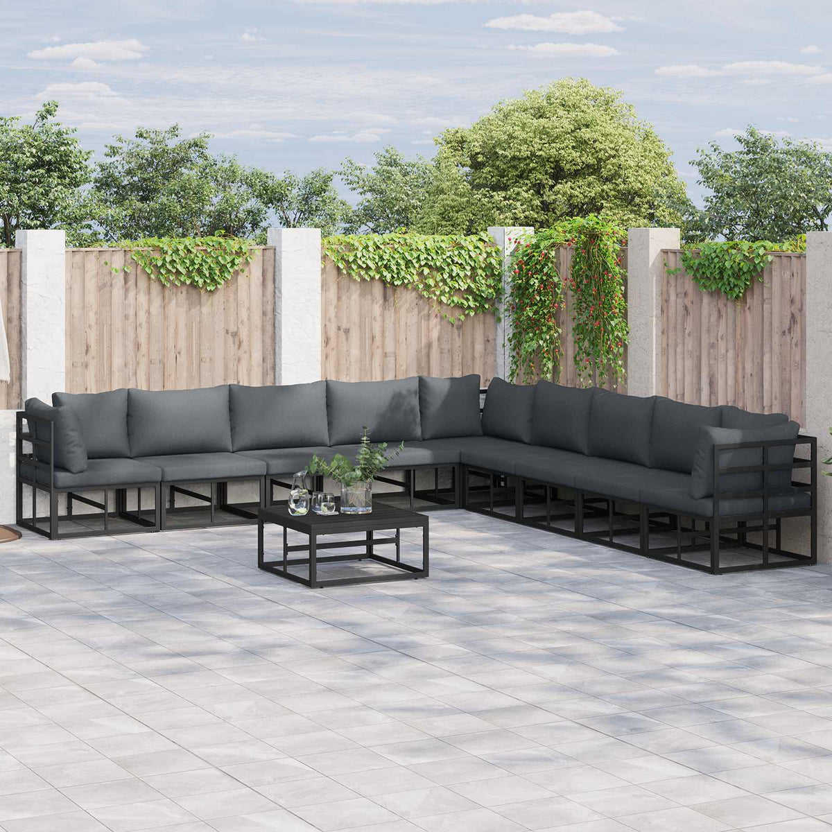vidaXL Tuin Sofa Set met kussen 9 pcs Zwart Aluminium