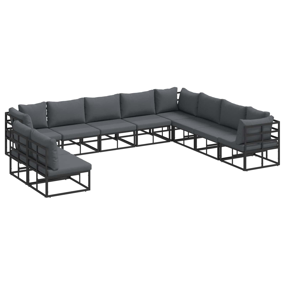 vidaXL Tuin Sofa Set met kussen 10 pcs Zwart Aluminium