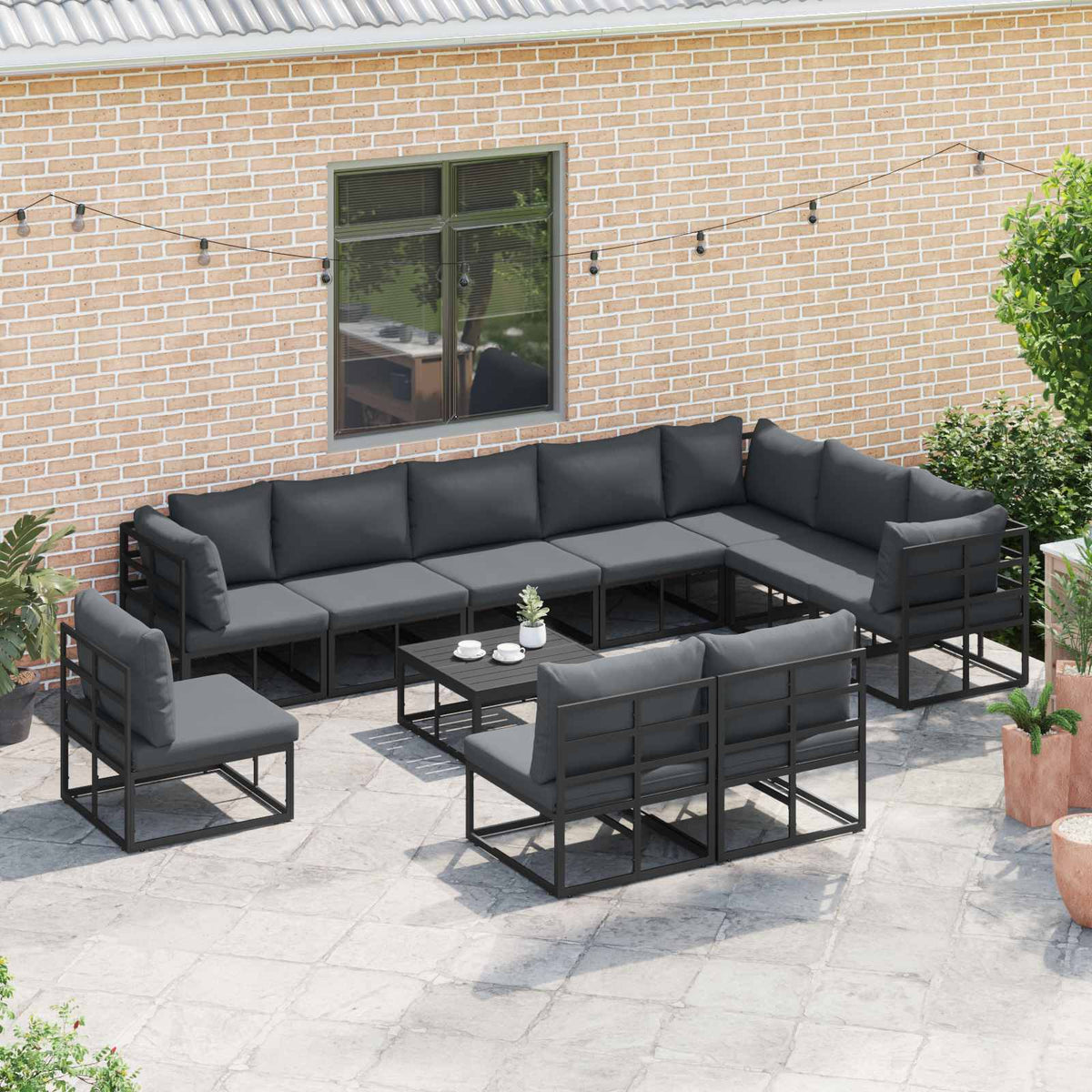 vidaXL Tuin Sofa Set met kussen 10 pcs Zwart Aluminium