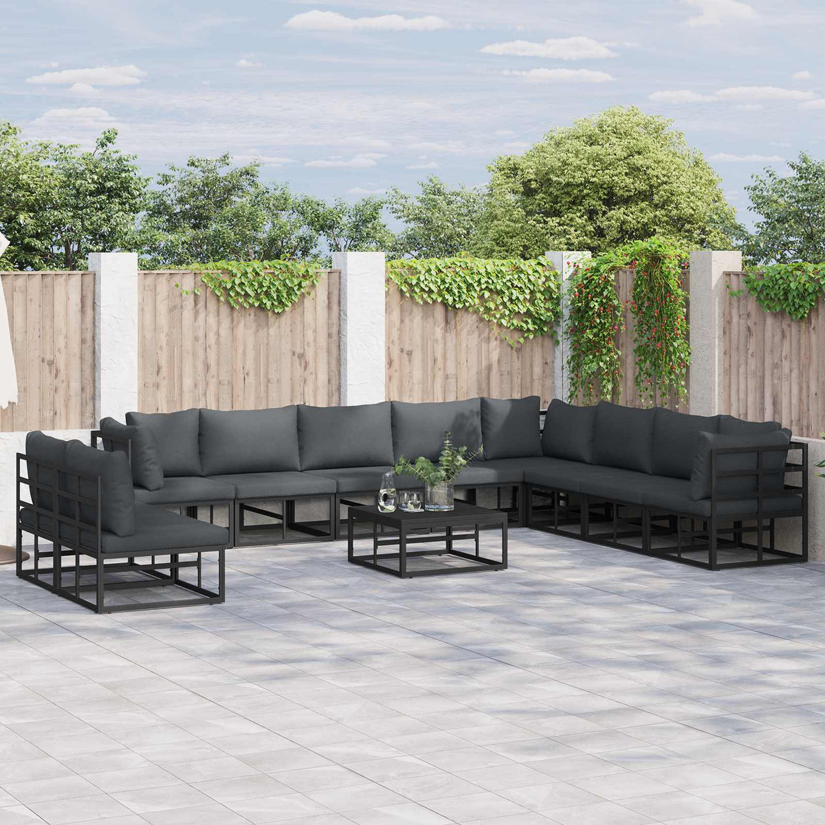 vidaXL Tuin Sofa Set met kussen 10 pcs Zwart Aluminium