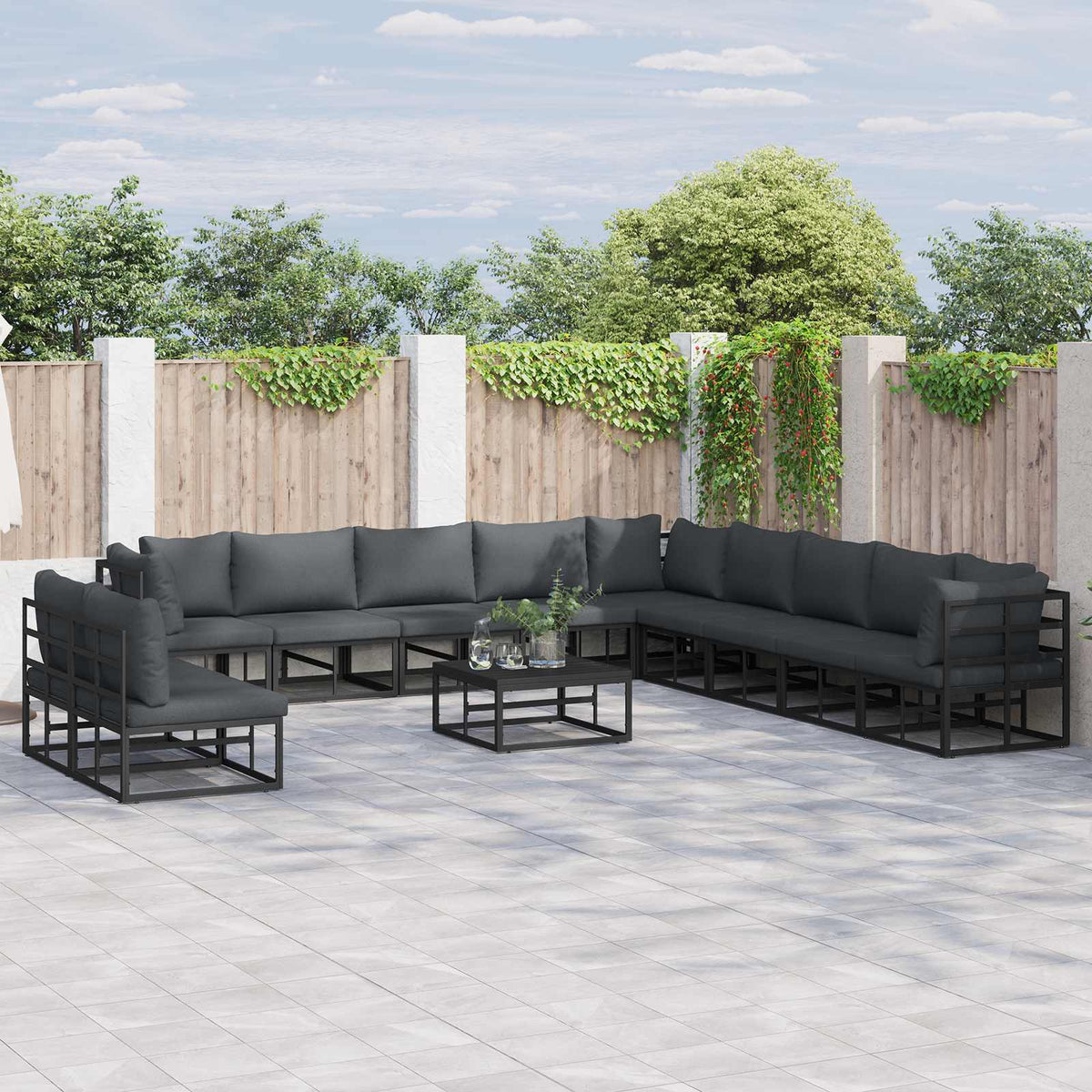 vidaXL Tuin Sofa Set met kussen 11 pcs Zwart Aluminium