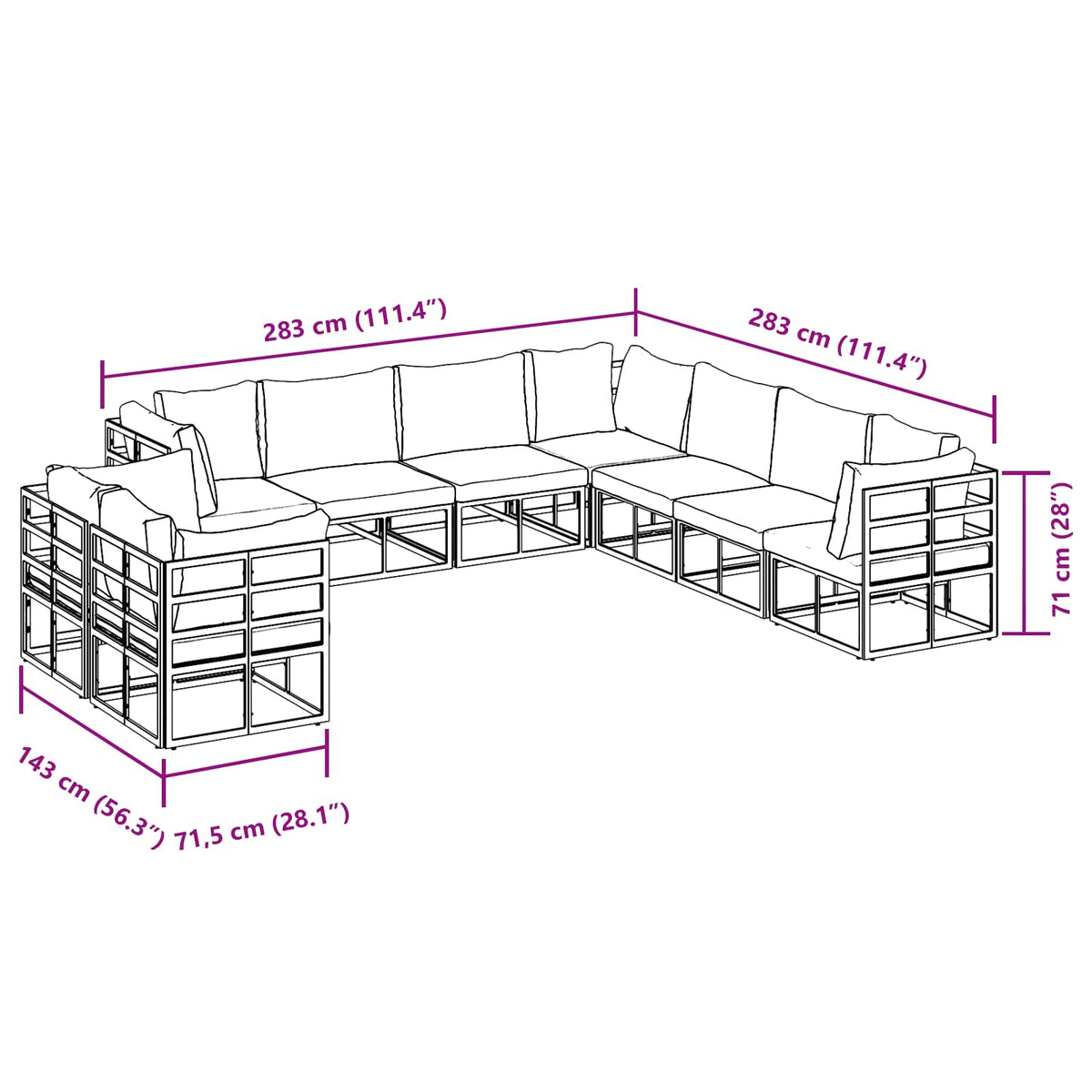 vidaXL Tuin Sofa Set met kussen 9 pcs Zwart Aluminium