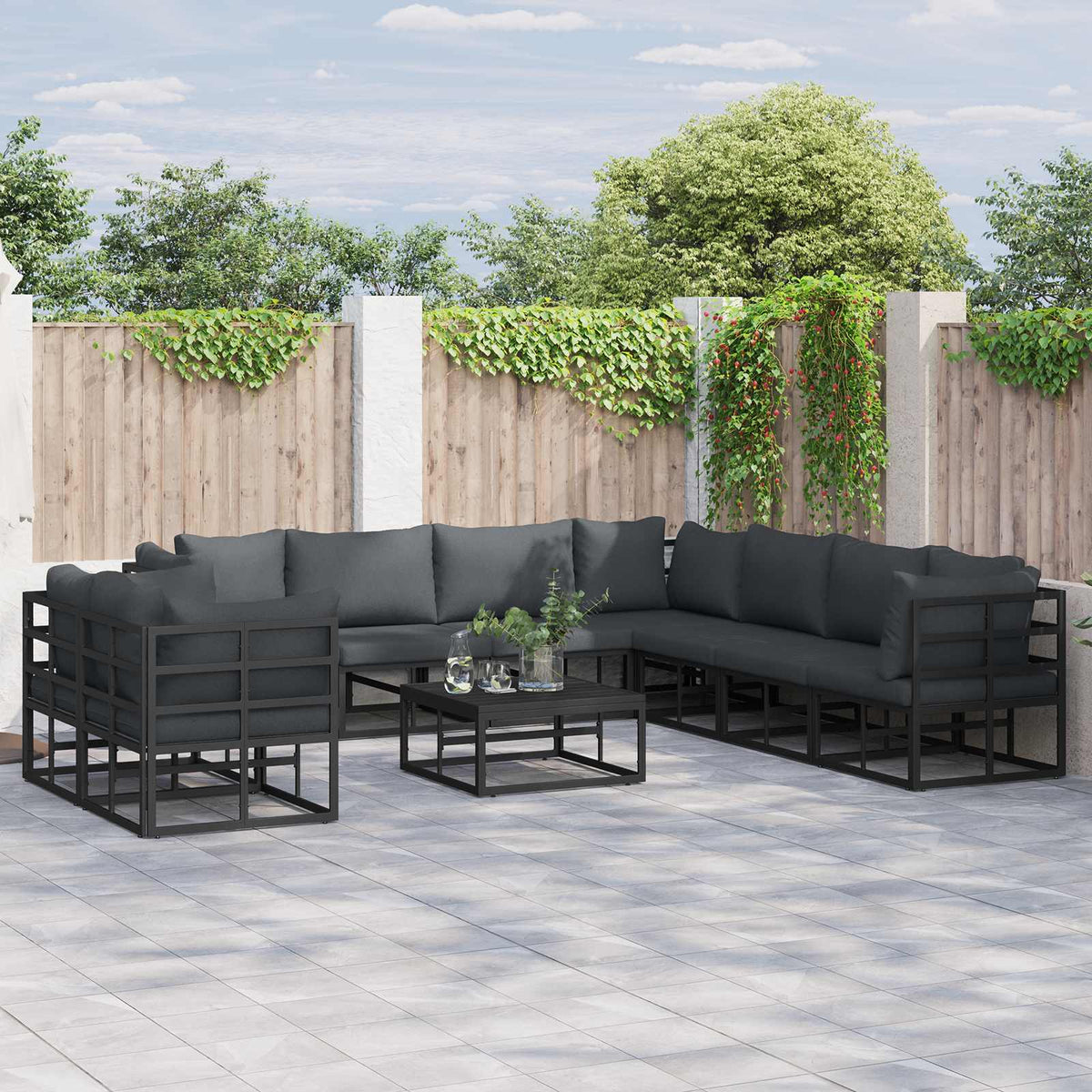 vidaXL Tuin Sofa Set met kussen 9 pcs Zwart Aluminium