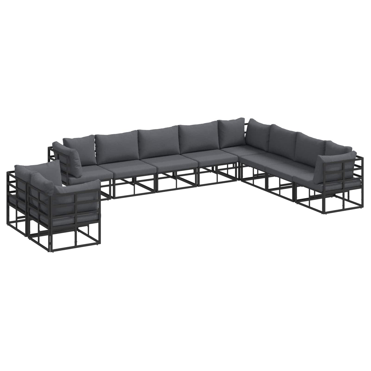 Tuin Sofa Set met kussen 10 pcs Zwart Aluminium