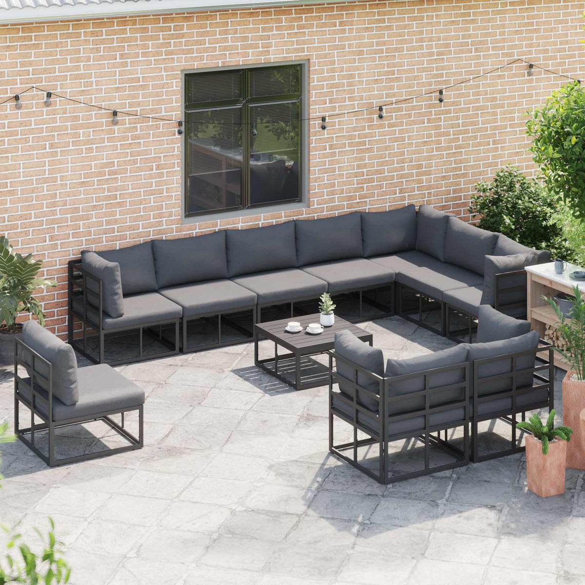 Tuin Sofa Set met kussen 10 pcs Zwart Aluminium