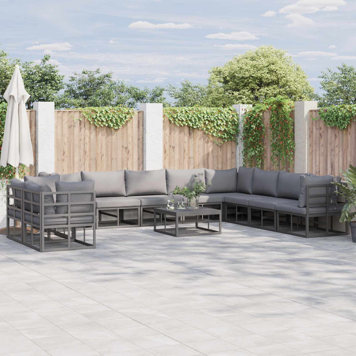 Tuin Sofa Set met kussen 10 pcs Zwart Aluminium