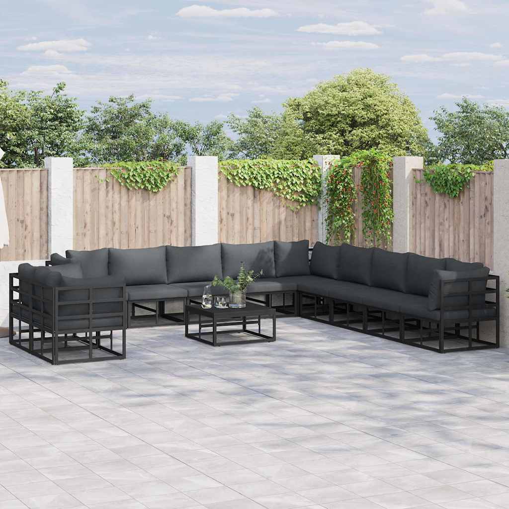 Tuin Sofa Set met kussen 11 pcs Zwart Aluminium