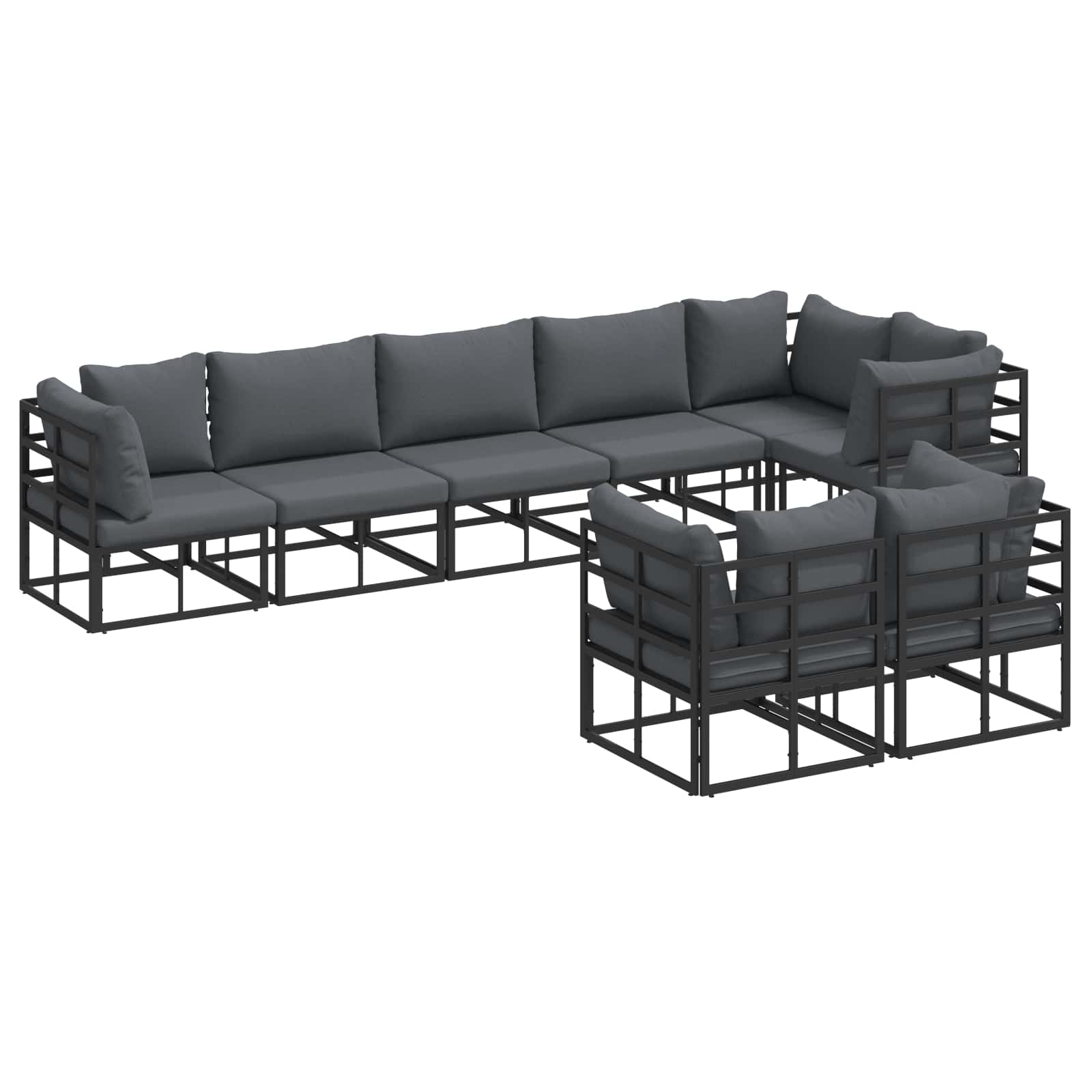 Tuin Sofa Set met kussen 8 pcs Zwart Aluminium