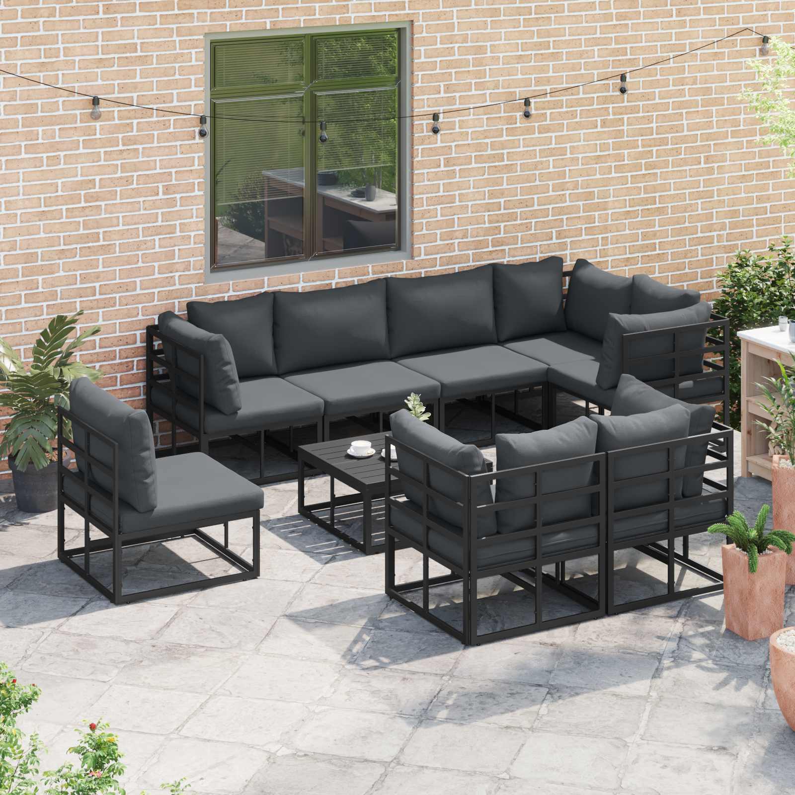 Tuin Sofa Set met kussen 8 pcs Zwart Aluminium