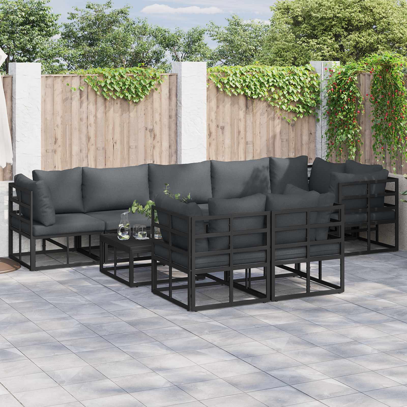 Tuin Sofa Set met kussen 8 pcs Zwart Aluminium