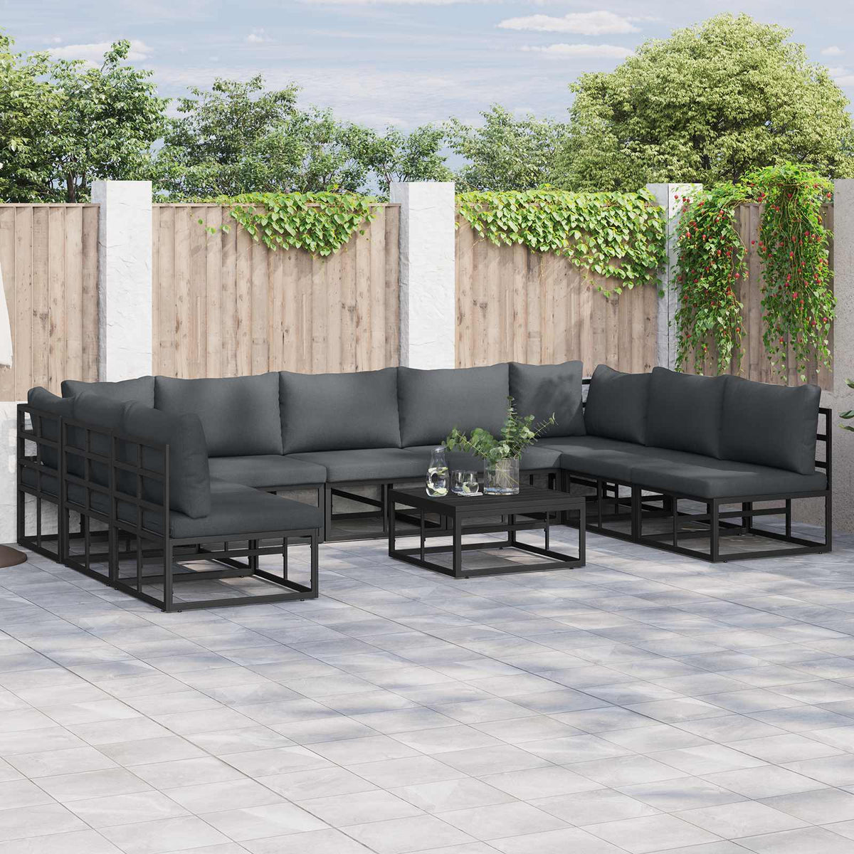 Tuin Sofa Set met kussen 9 pcs Zwart Aluminium