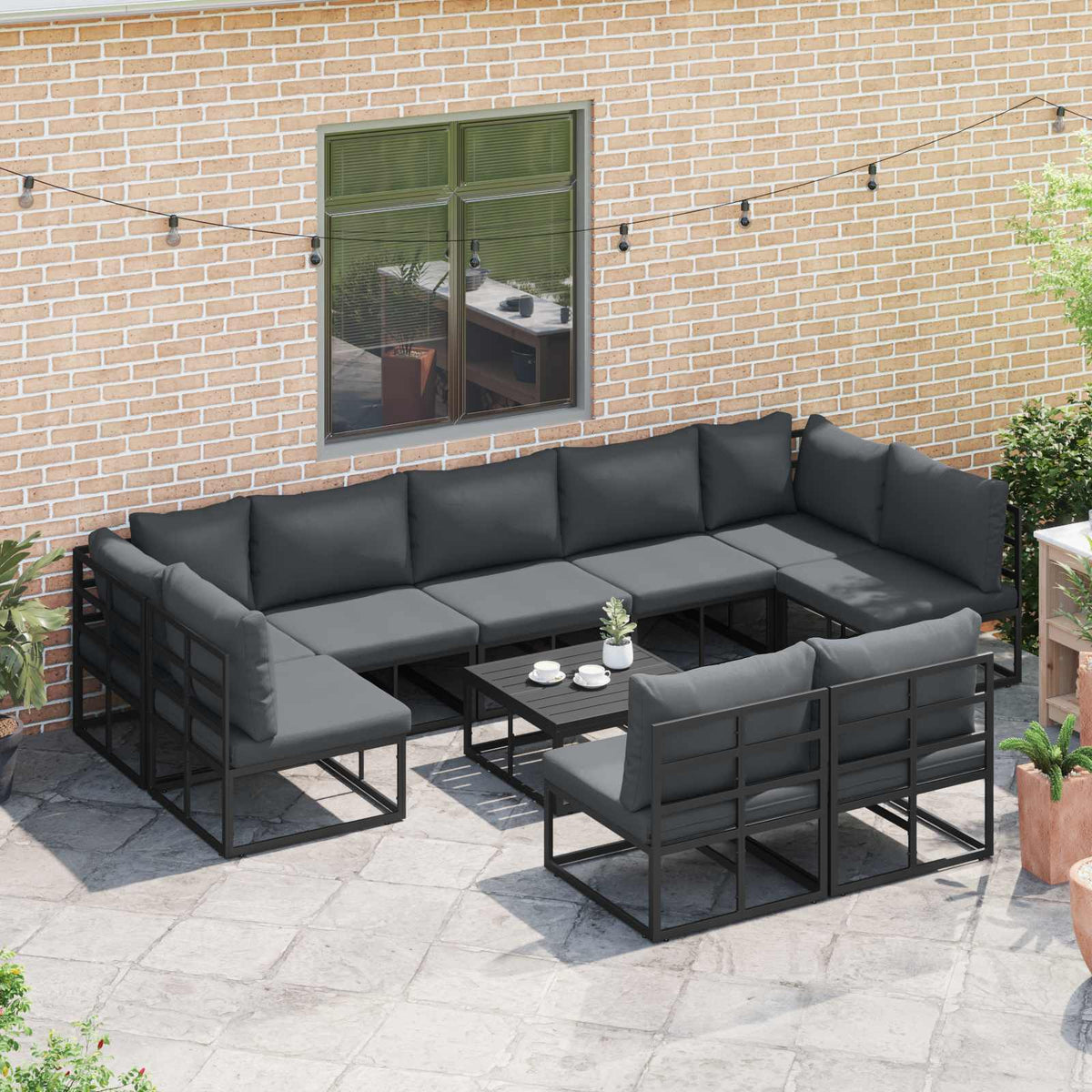 Tuin Sofa Set met kussen 9 pcs Zwart Aluminium