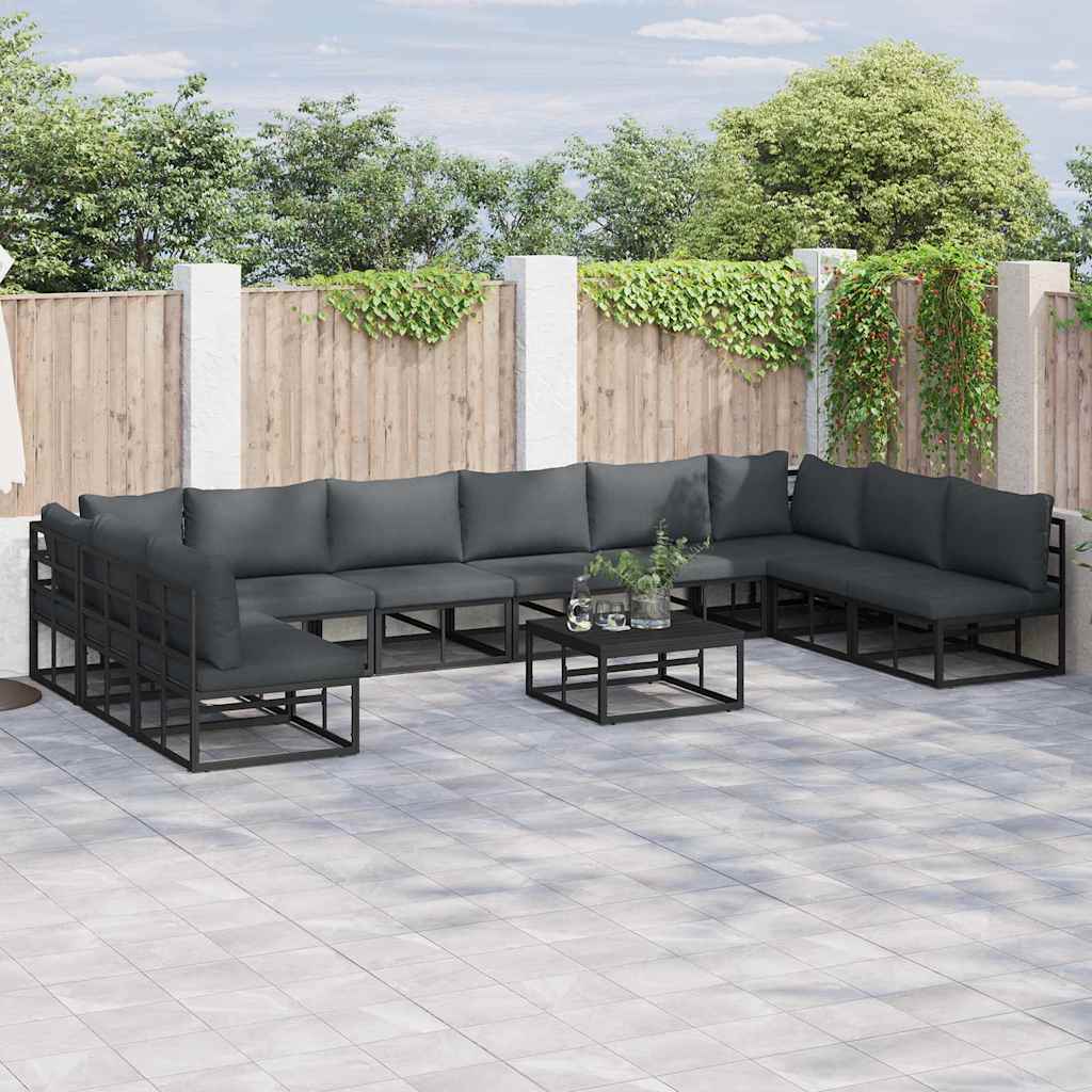 vidaXL Tuin Sofa Set met kussen 10 pcs Zwart Aluminium