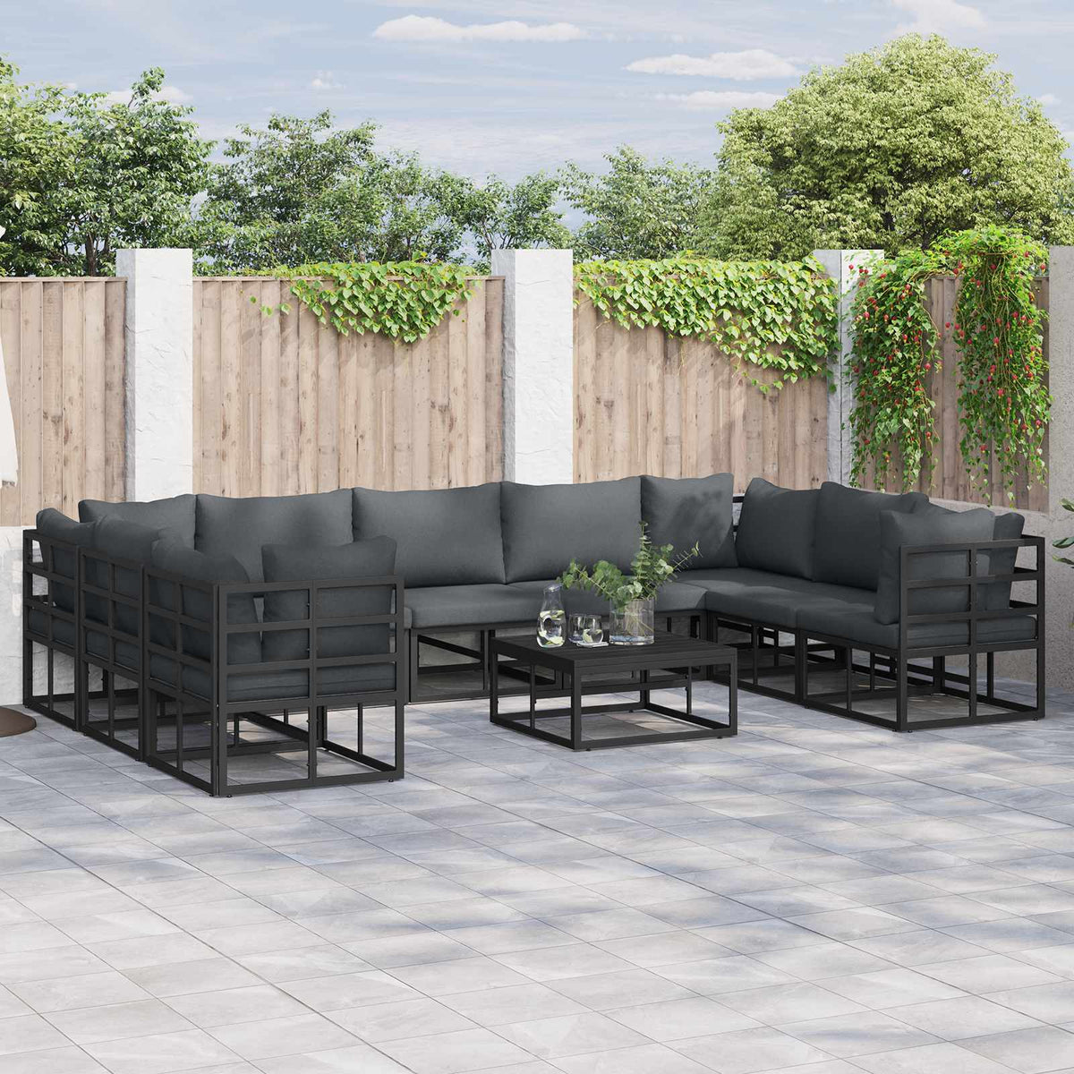 Tuin Sofa Set met kussen 9 pcs Zwart Aluminium