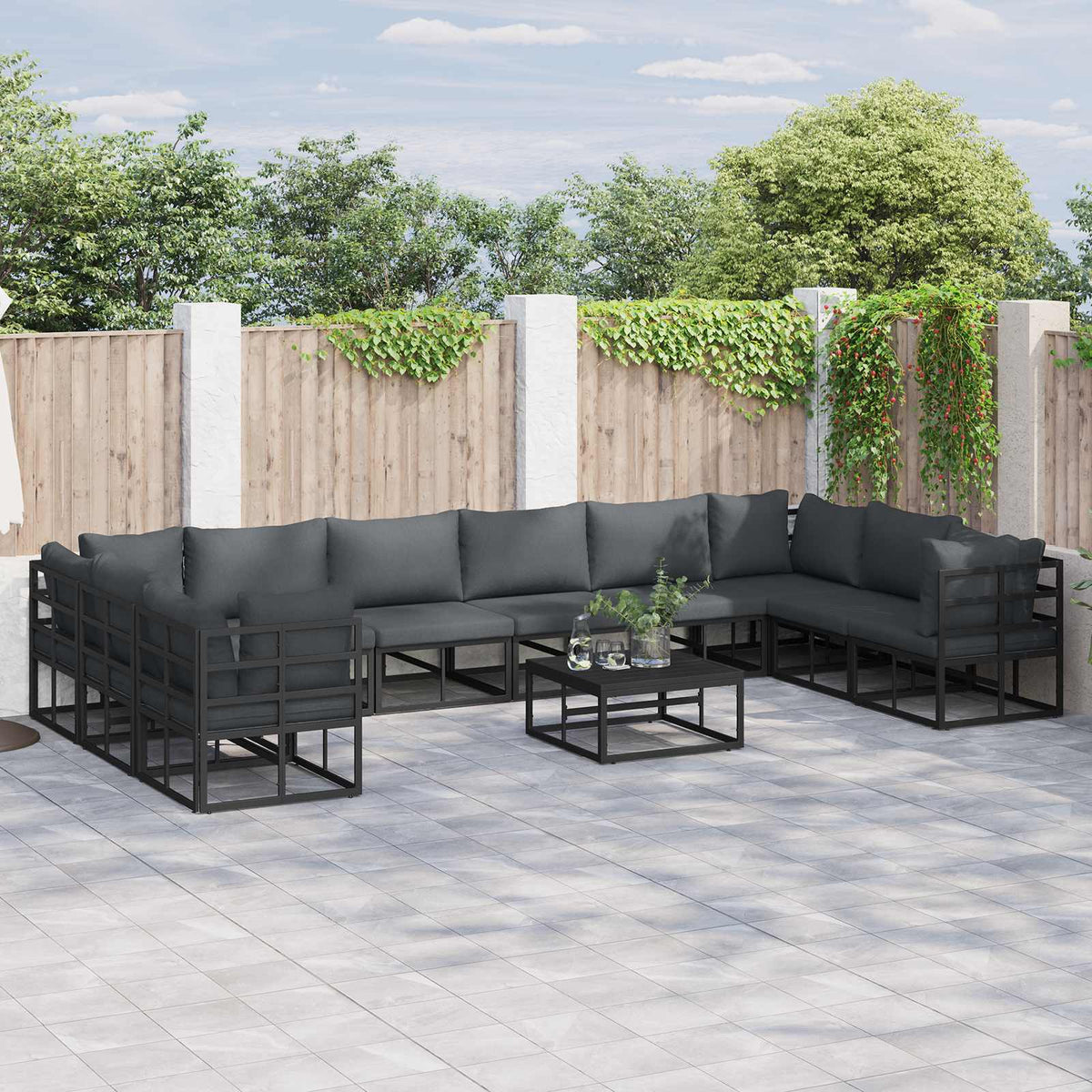vidaXL Tuin Sofa Set met kussen 10 pcs Zwart Aluminium