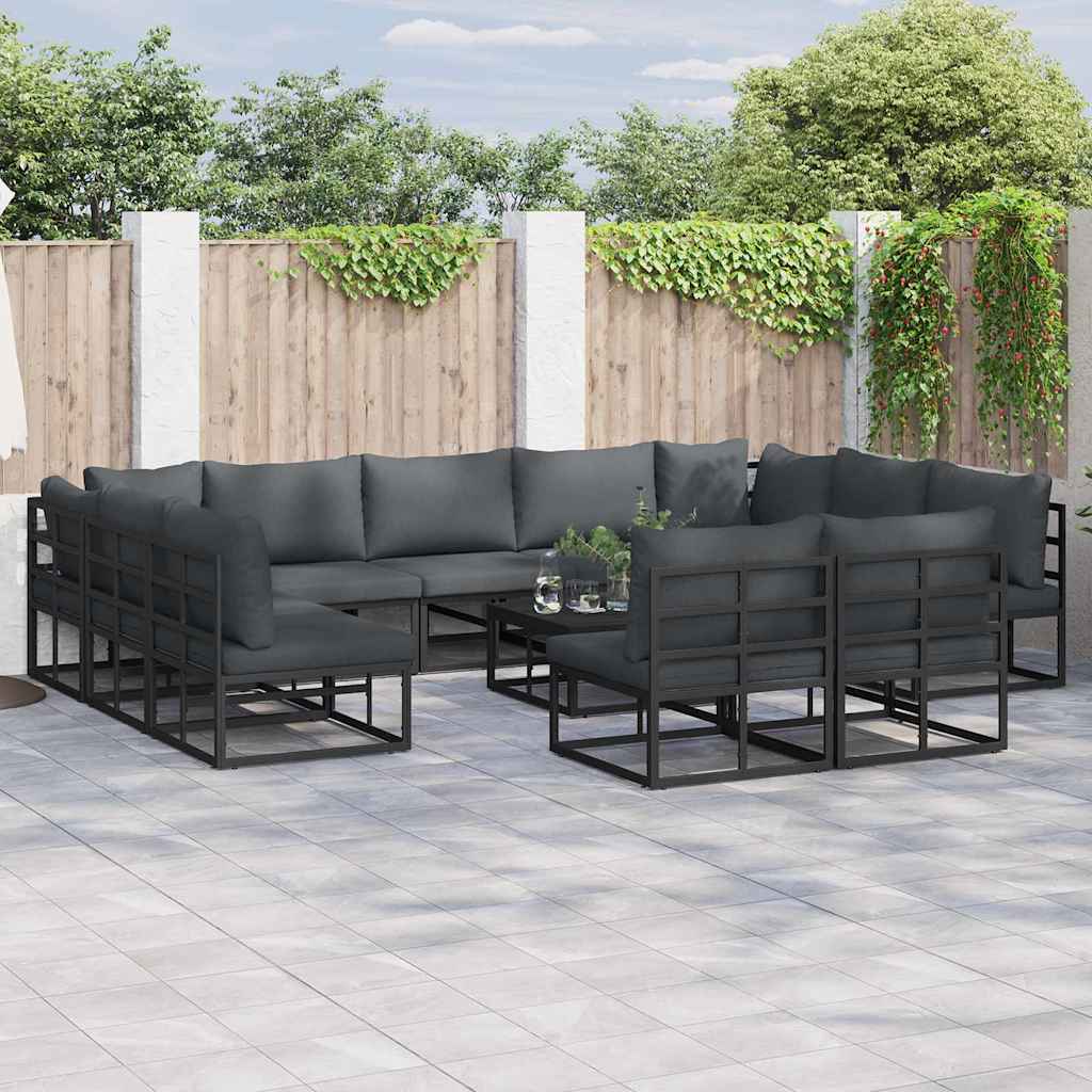vidaXL Tuin Sofa Set met kussen 11 pcs Zwart Aluminium