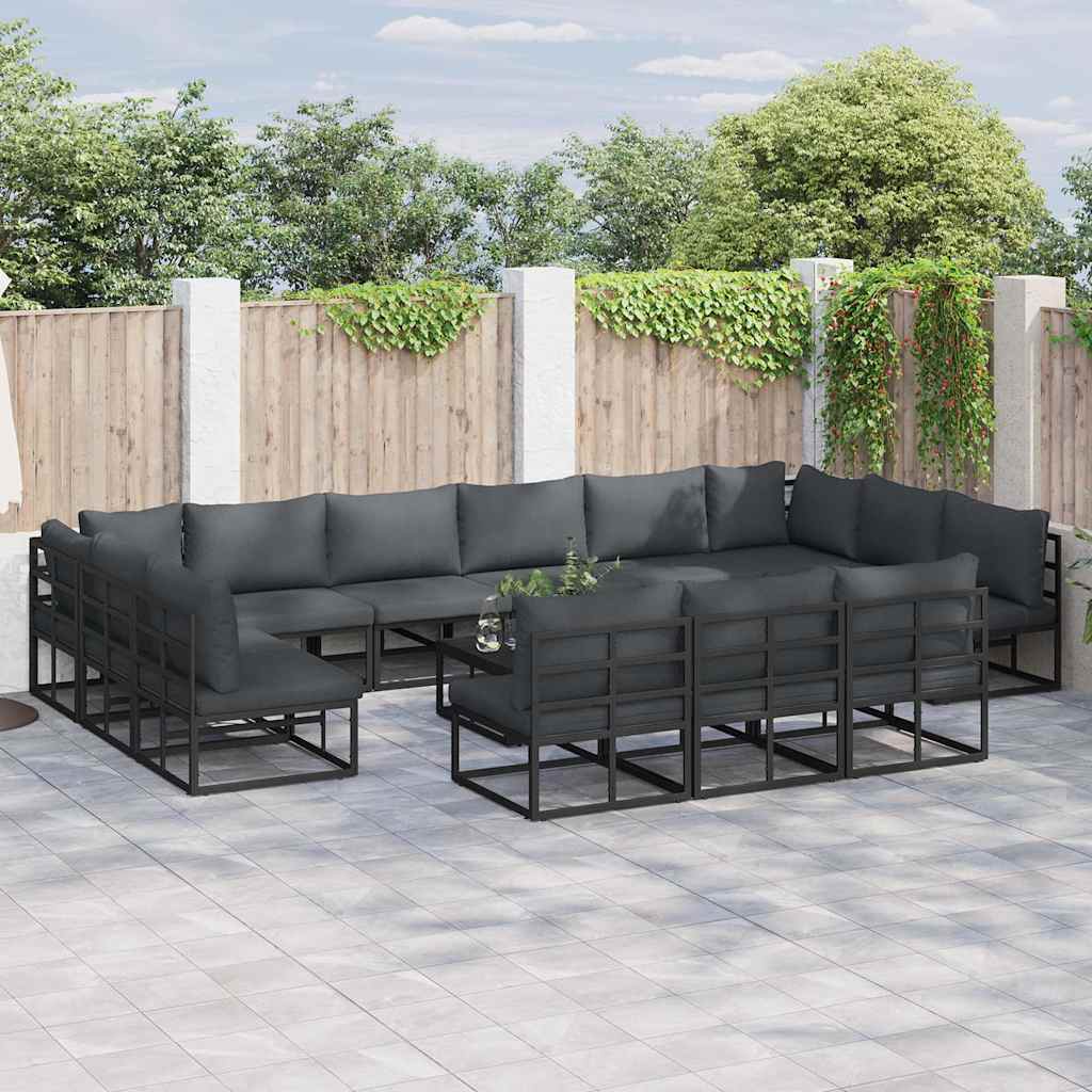 vidaXL Tuin Sofa Set met kussen 13 pcs Zwart Aluminium