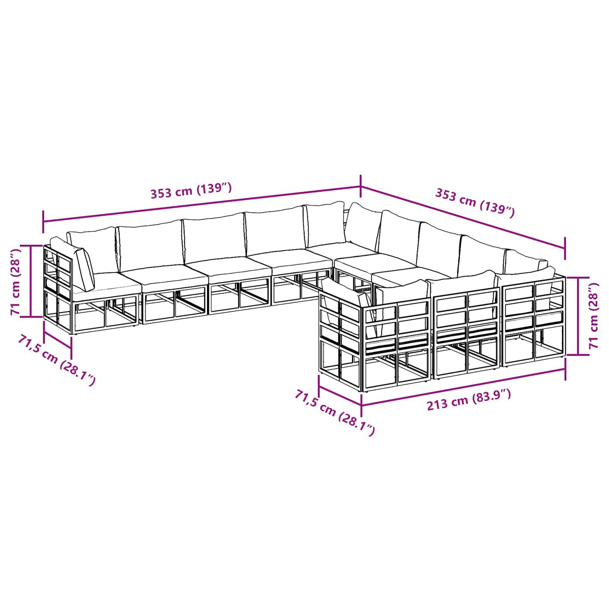 vidaXL Tuin Sofa Set met kussen 11 pcs Zwart Aluminium