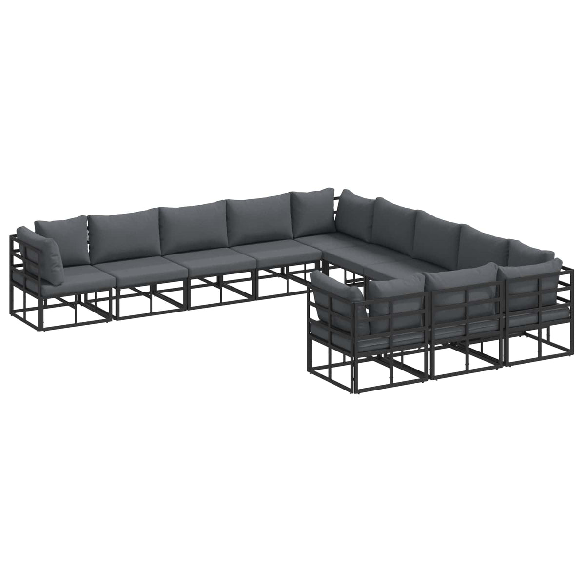 vidaXL Tuin Sofa Set met kussen 11 pcs Zwart Aluminium
