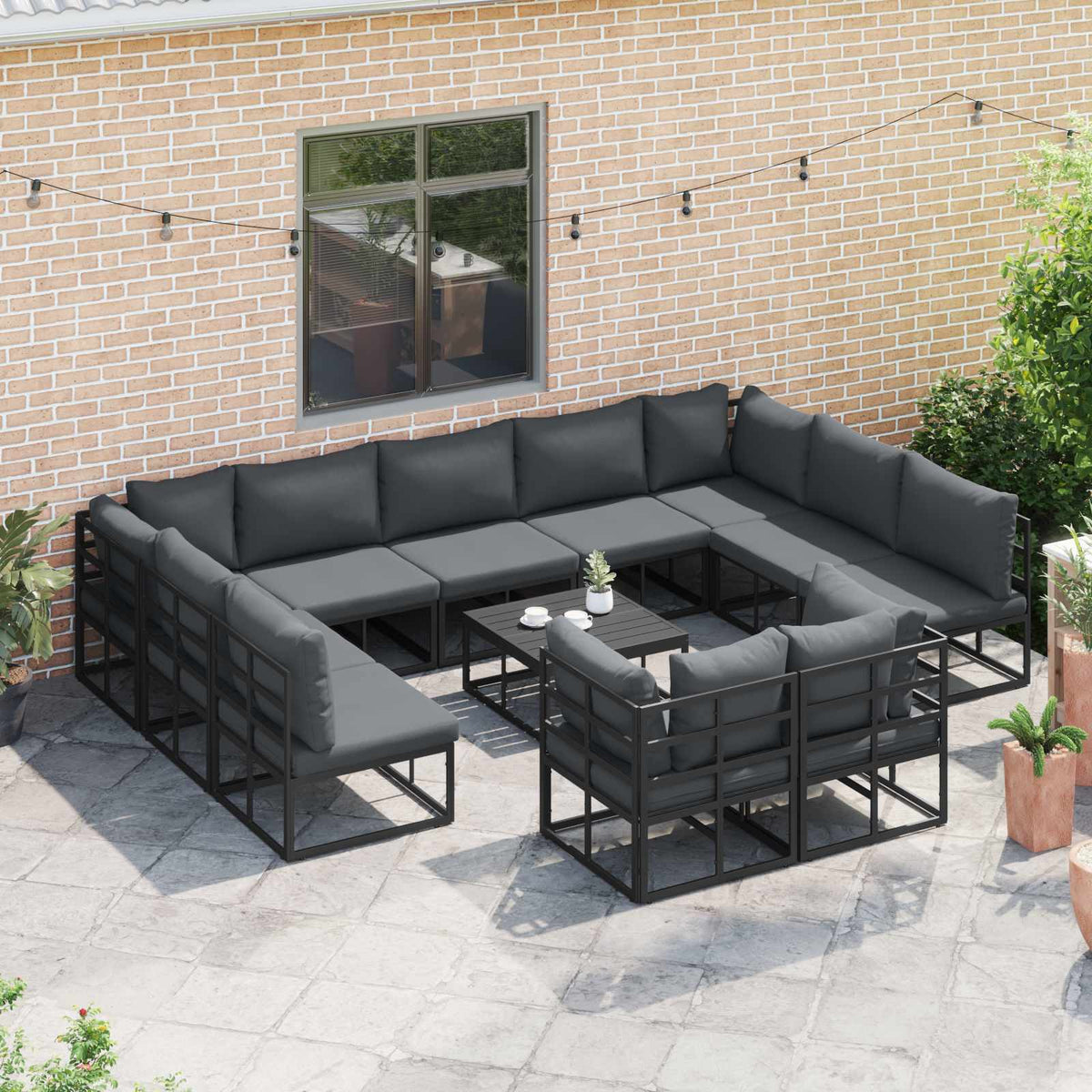 vidaXL Tuin Sofa Set met kussen 11 pcs Zwart Aluminium
