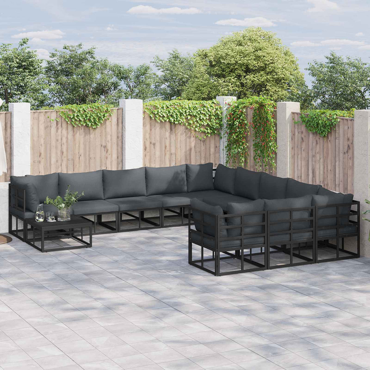 vidaXL Tuin Sofa Set met kussen 11 pcs Zwart Aluminium