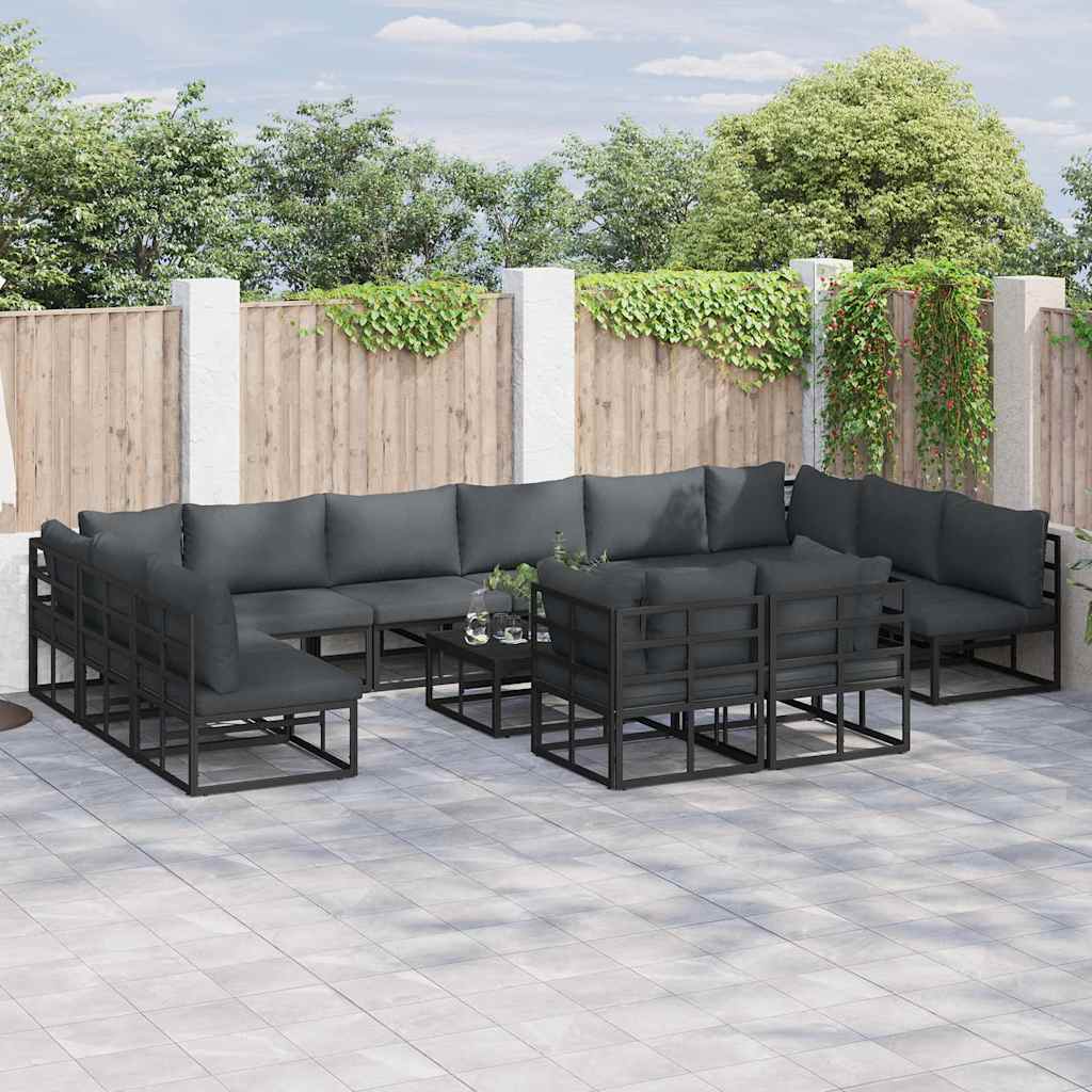 vidaXL Tuin Sofa Set met kussen 12 pcs Zwart Aluminium