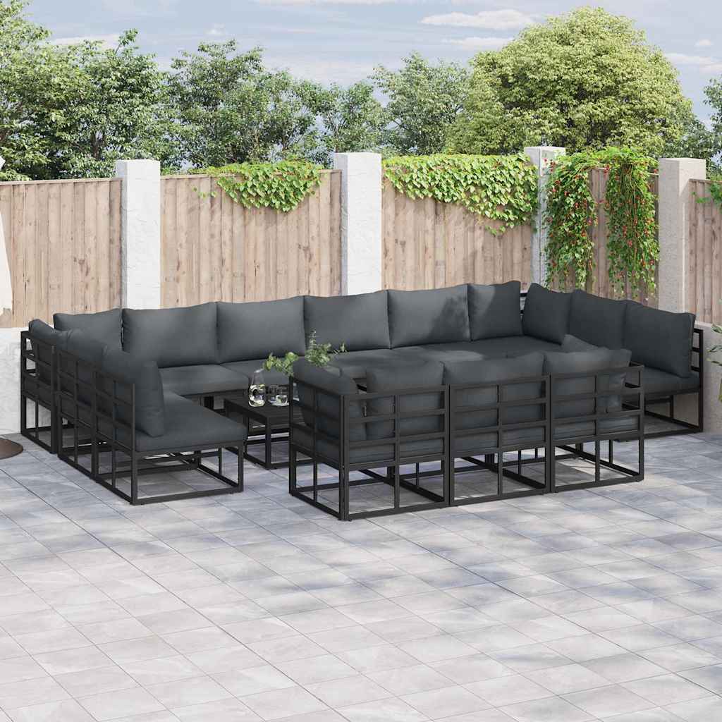 vidaXL Tuin Sofa Set met kussen 13 pcs Zwart Aluminium