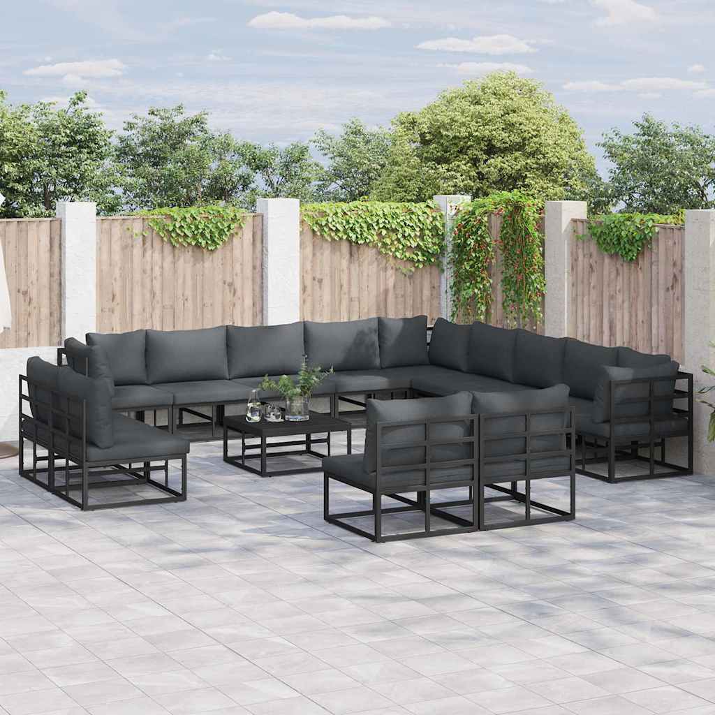 vidaXL Tuin Sofa Set met kussen 13 pcs Zwart Aluminium